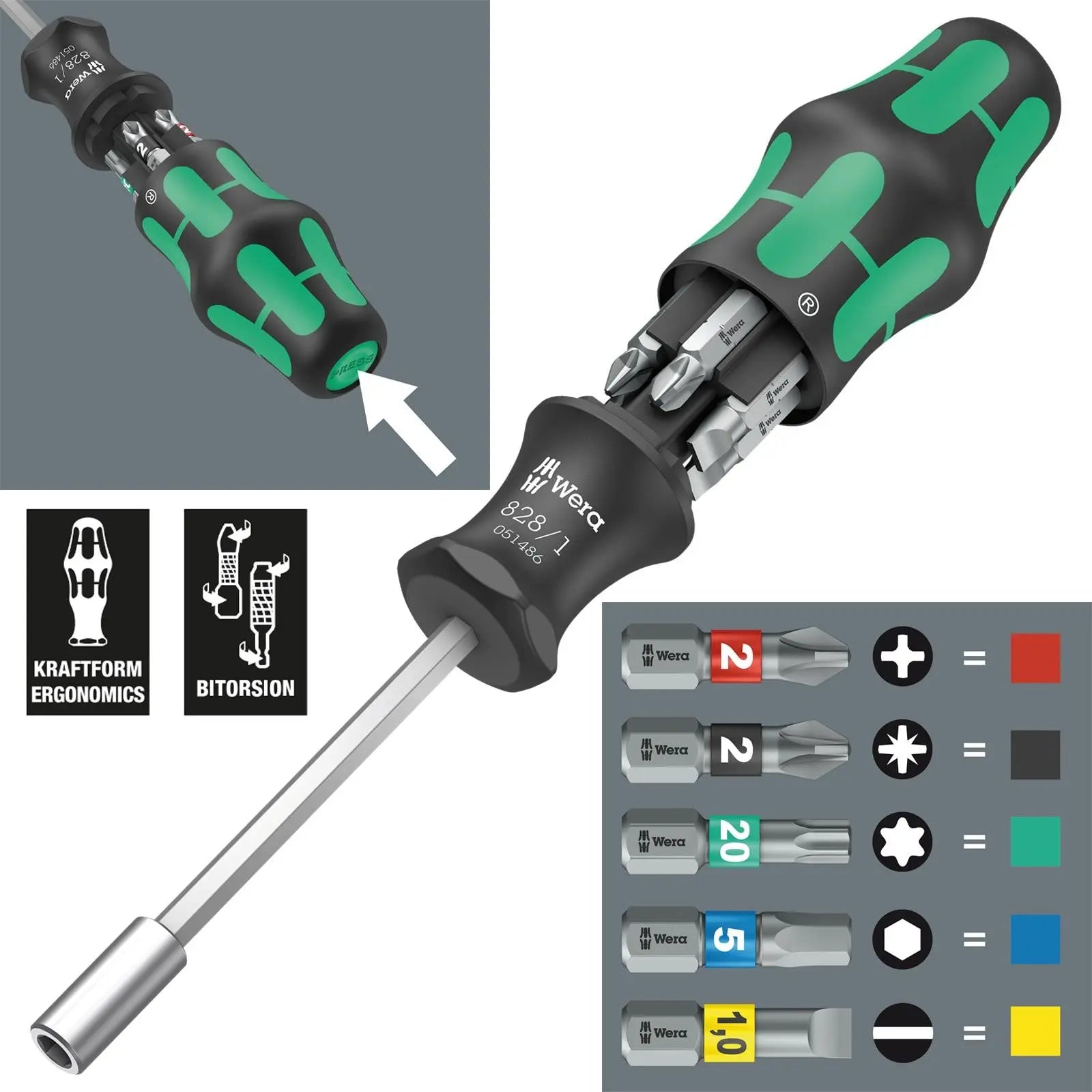 Wera Screwdriver Set Bit Holding 7 Piece Kraftform Kompakt 27 Set 1  White Rose Tools