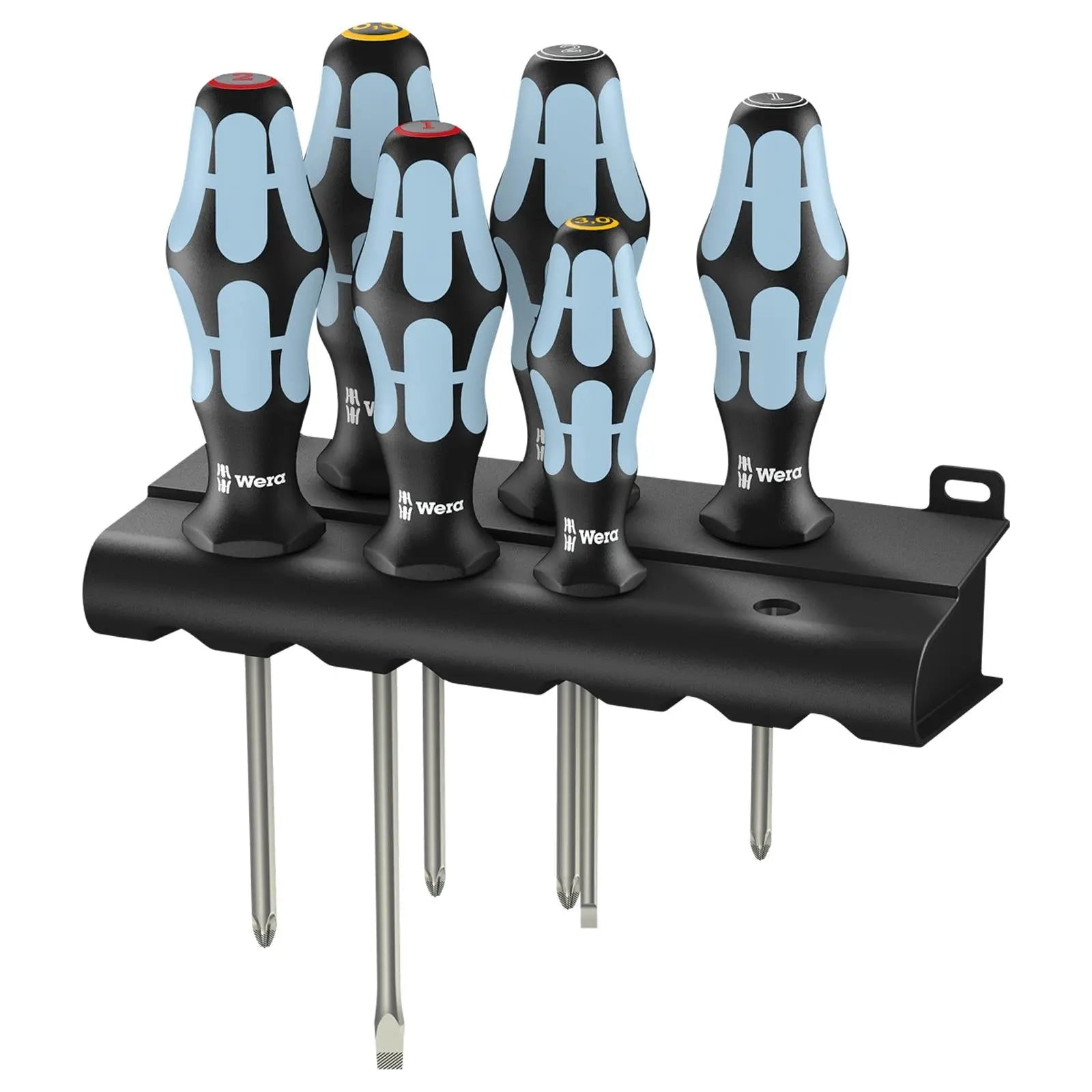 Wera Screwdriver Set Stainless Steel in Rack 6 Piece 3334/3350/3355/6 Phillips Pozi Slotted  White Rose Tools