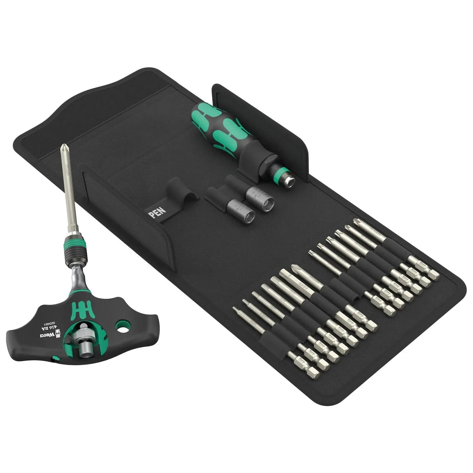 Wera Screwdriver Set T-Handle 1/4" Hex Kraftform Kompakt KK 400 RA SHK Set 1 19 Pieces PH PZ PZ/S TX Hex  White Rose Tools