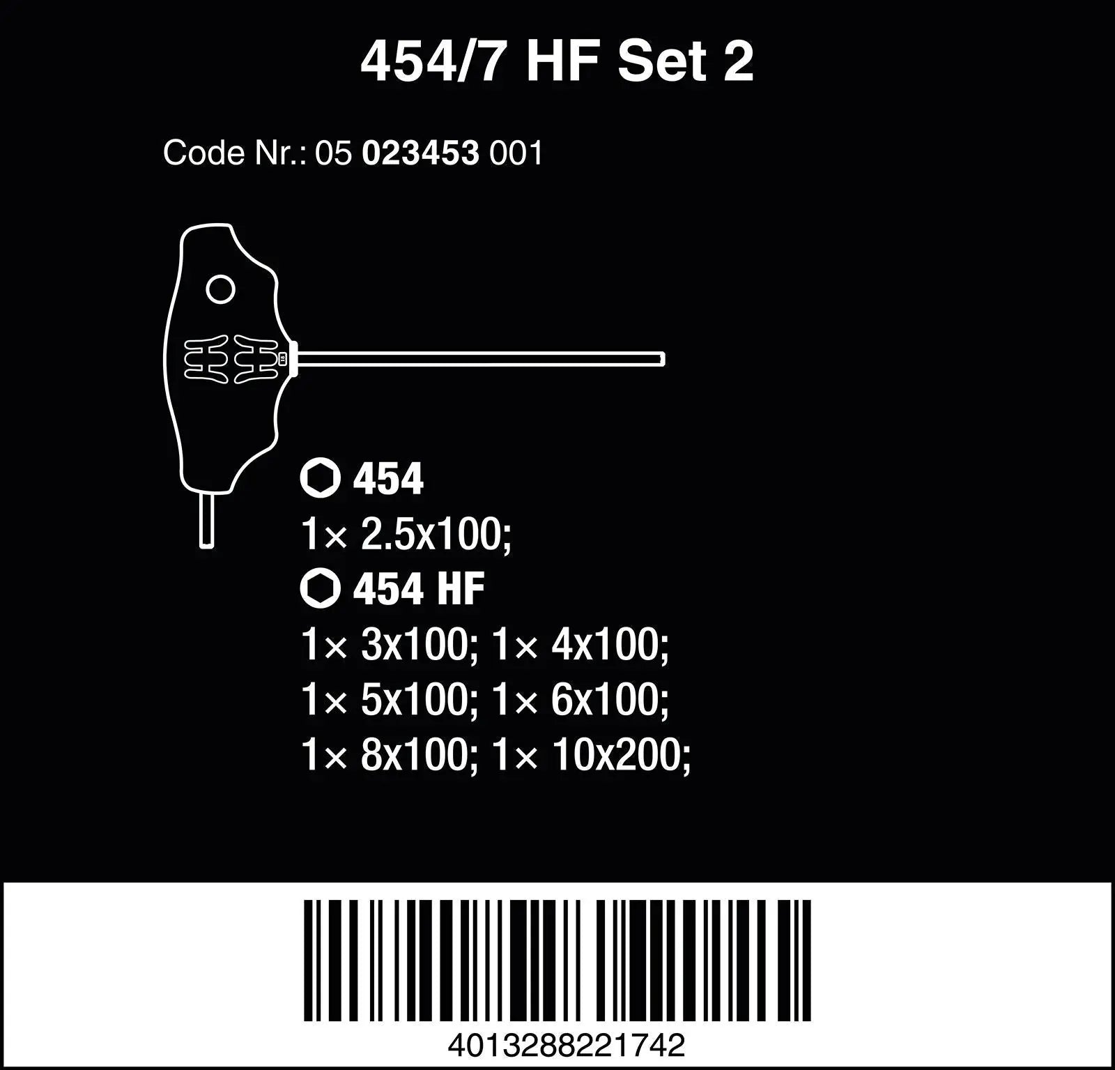 Wera Screwdriver Set T-Handle Hex Plus with Holding Function Metal Rack 7 Piece 454/7 HF Set 2 