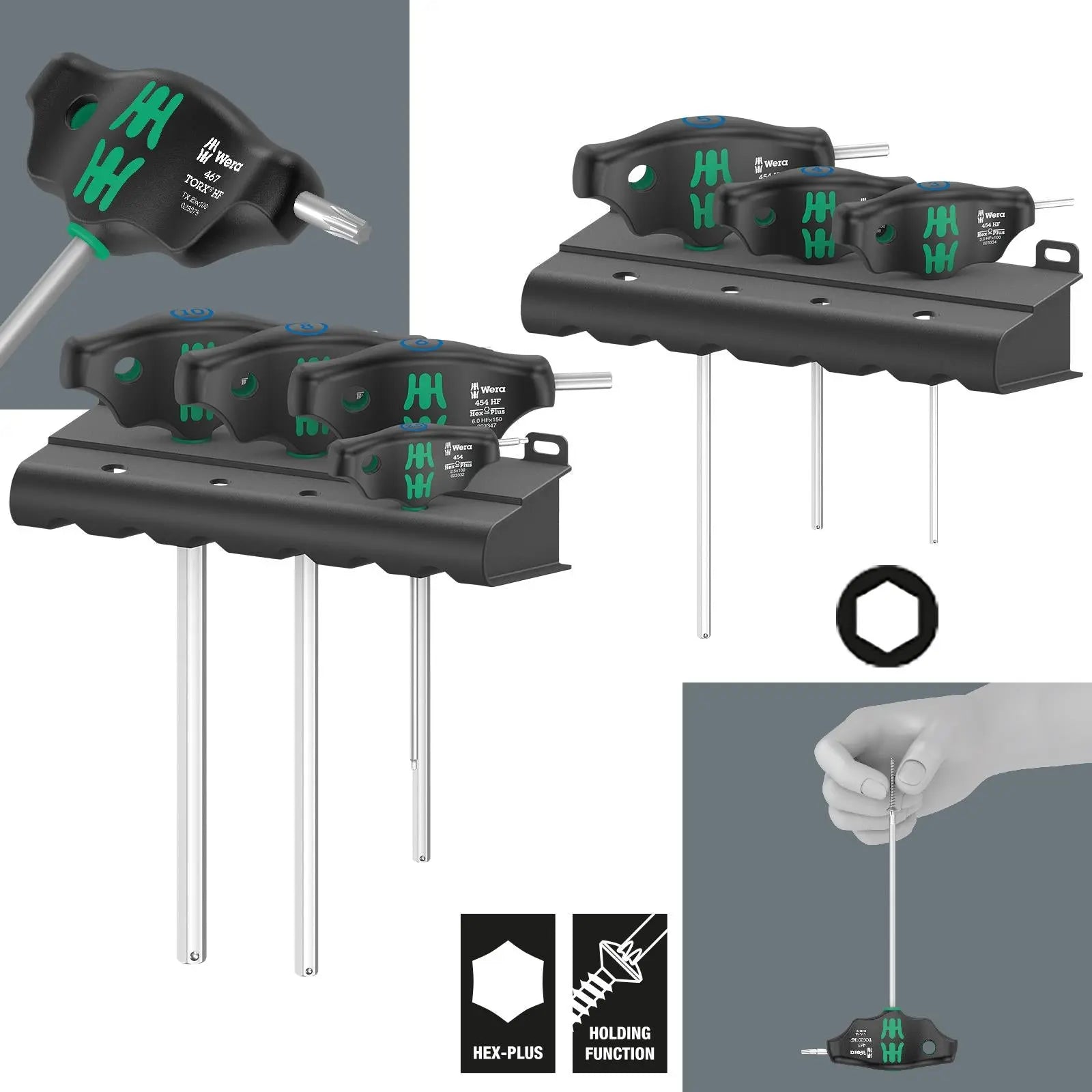 Wera Screwdriver Set T-Handle Metric Hex Plus with Holding Function 7 Piece 454/7 HF Set 1 
