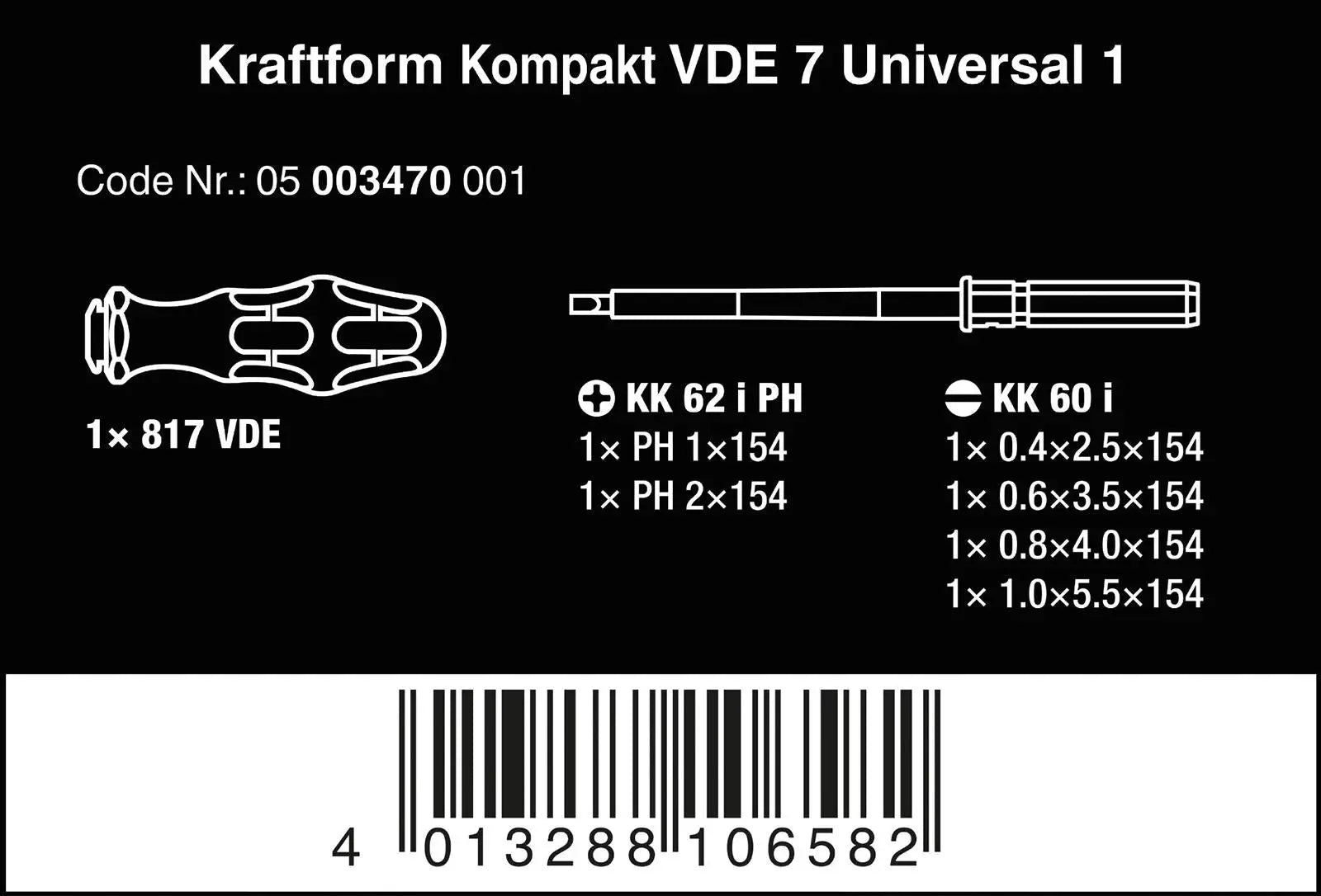 Wera Screwdriver Set VDE 7 Piece Kraftform Kompakt VDE 7 Universal 1 Slotted Phillips  White Rose Tools