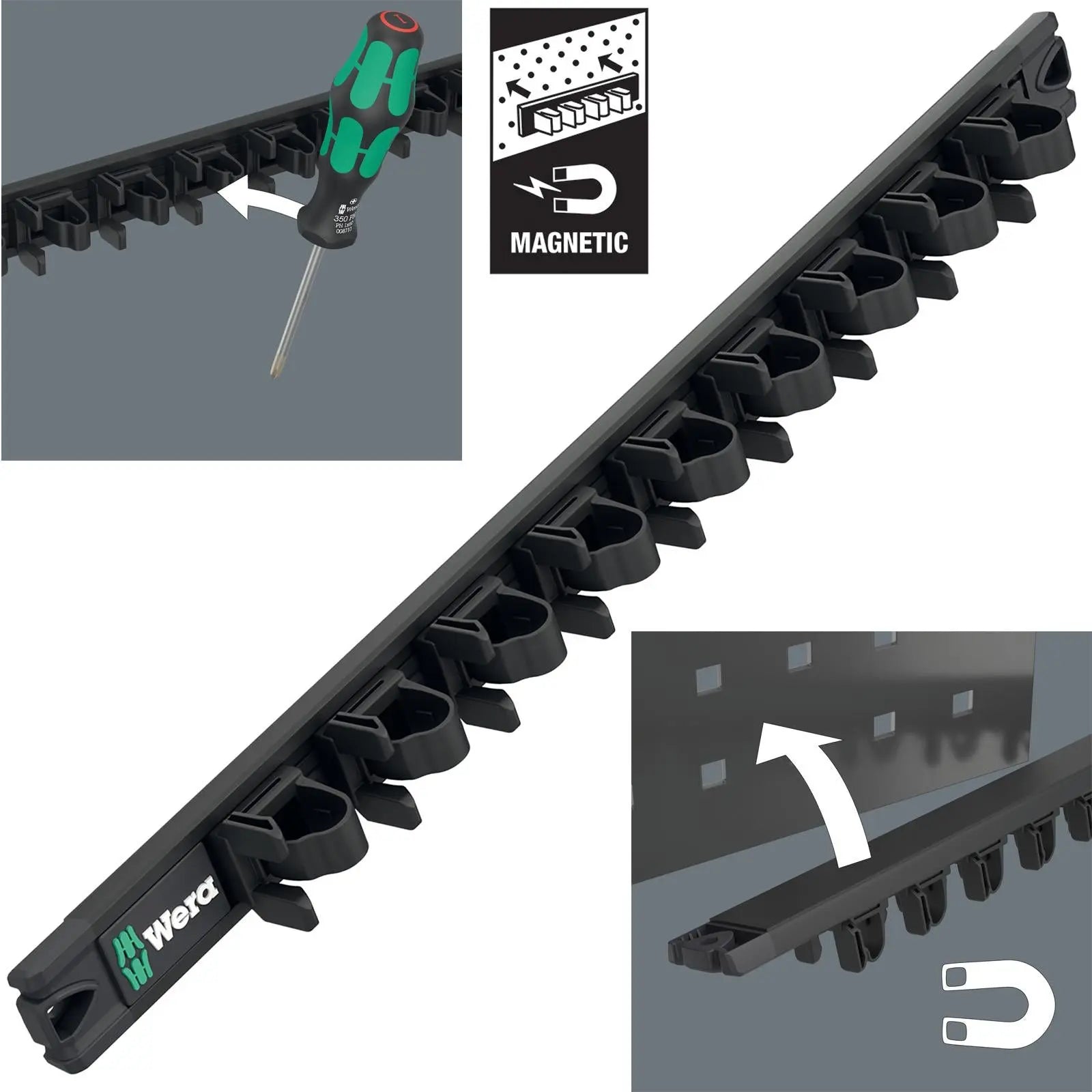 Wera Screwdriver Storage Rack 9611 Magnetic Rail for 9 Kraftform Screwdrivers Empty  White Rose Tools