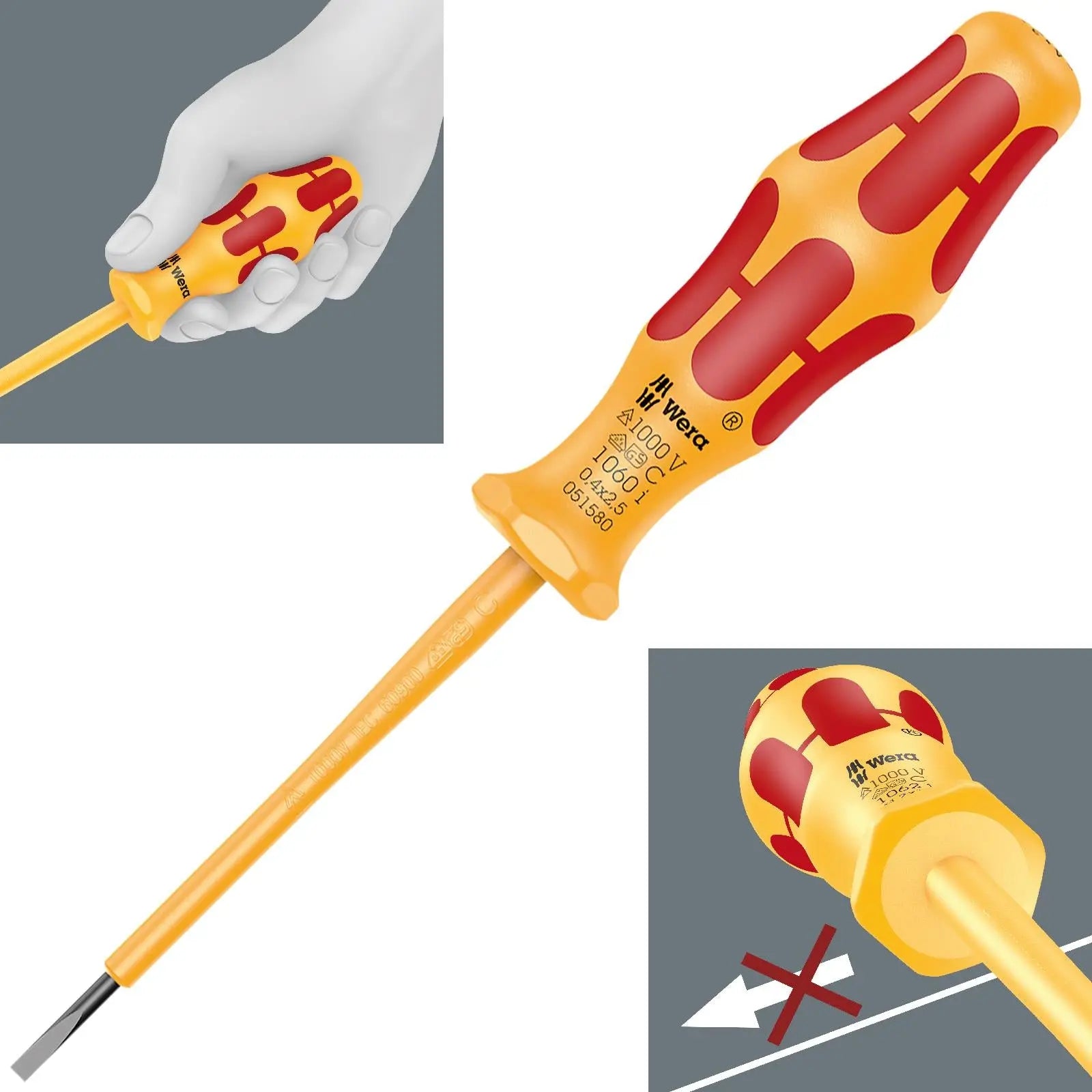 Wera Screwdriver VDE Insulated 1000V Kraftform 1000 Series Slotted Phillips Pozi 