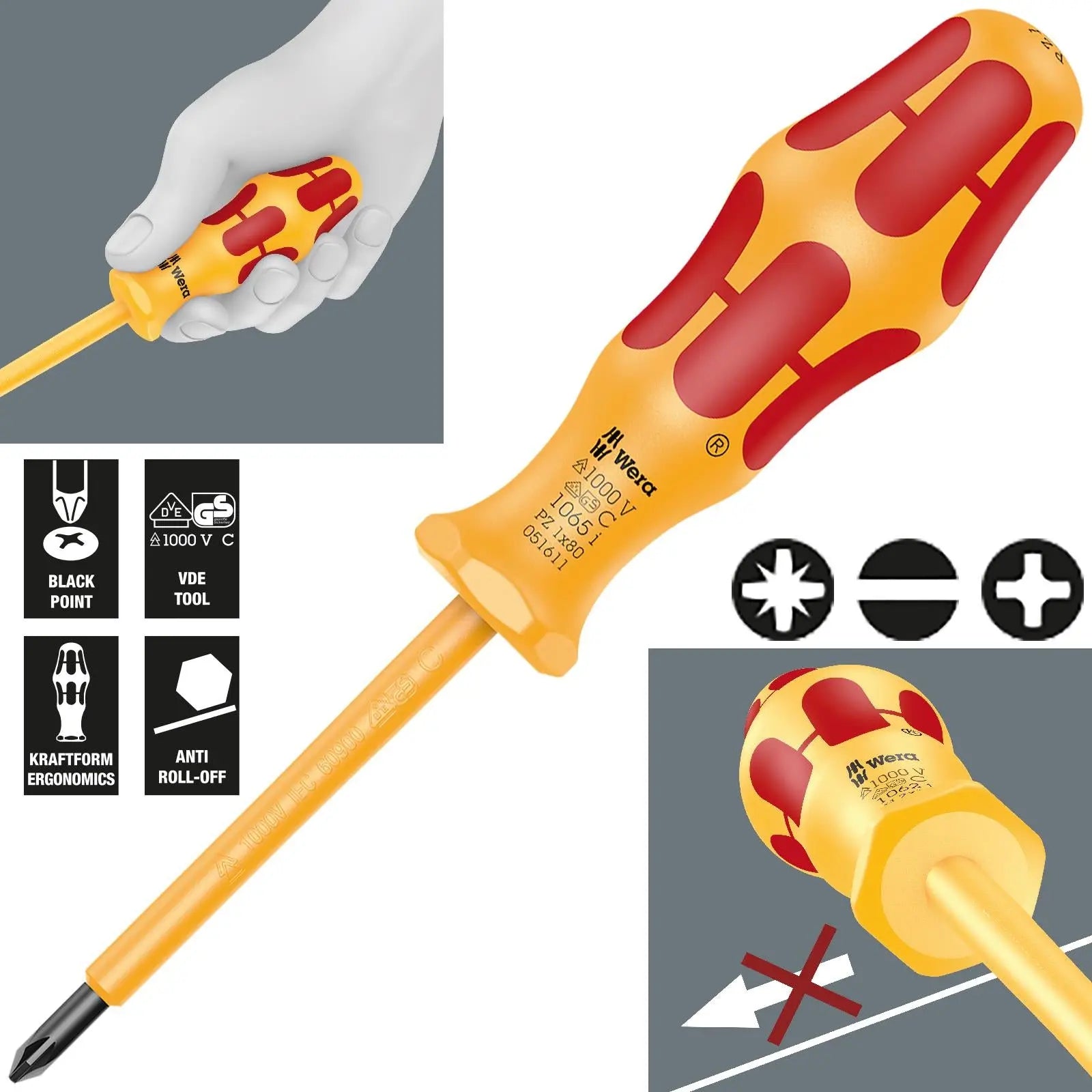 Wera Screwdriver VDE Insulated 1000V Kraftform 1000 Series Slotted Phillips Pozi 