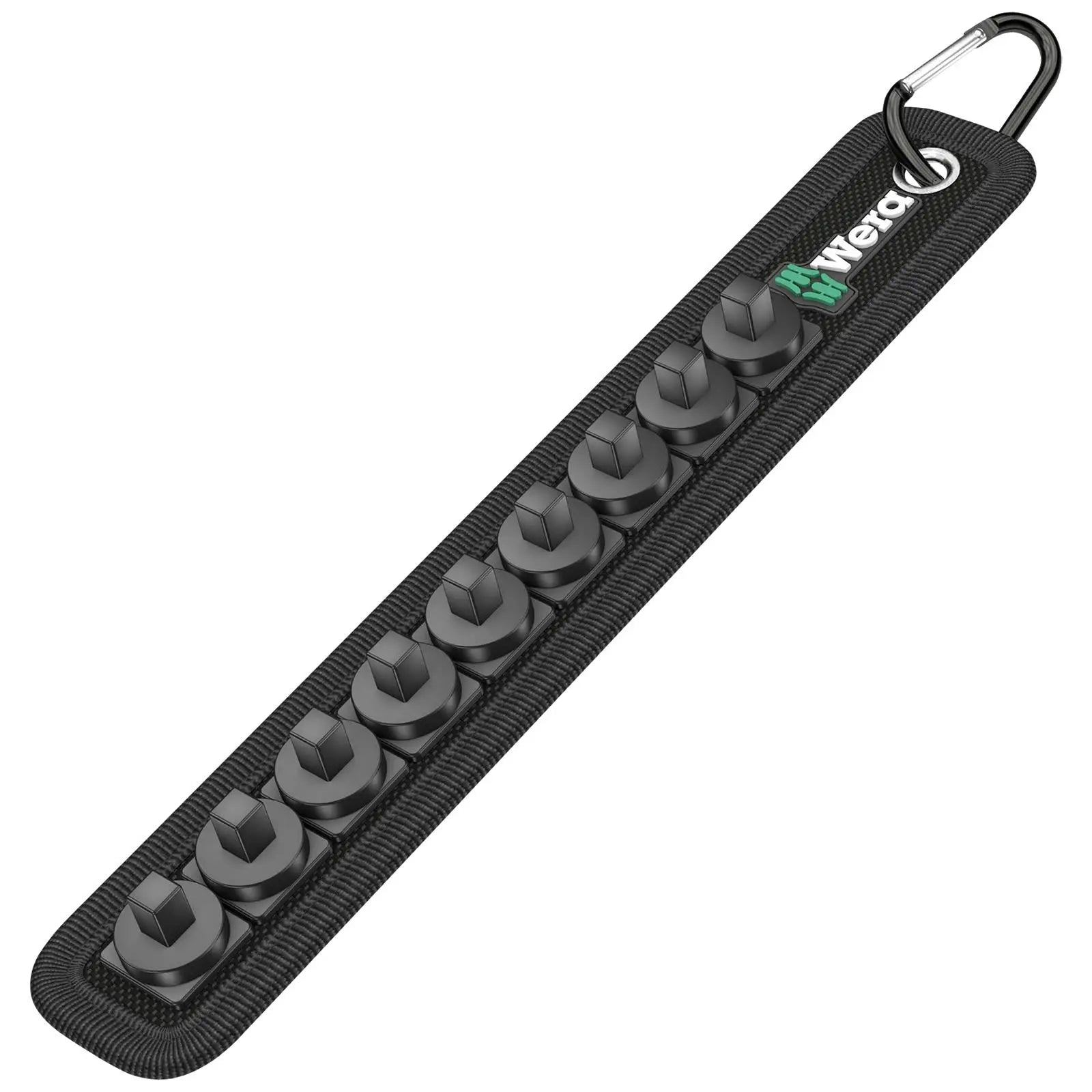 Wera Socket Rail A 1/4" Drive Textile Belt with Carabiner 9 Location Twist to Unlock Unloaded  White Rose Tools