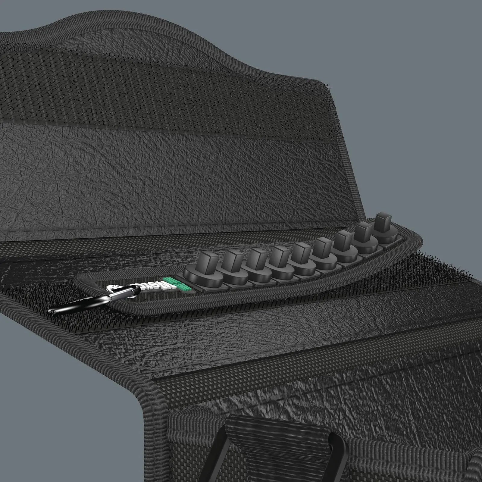 Wera Socket Rail A 1/4" Drive Textile Belt with Carabiner 9 Location Twist to Unlock Unloaded  White Rose Tools