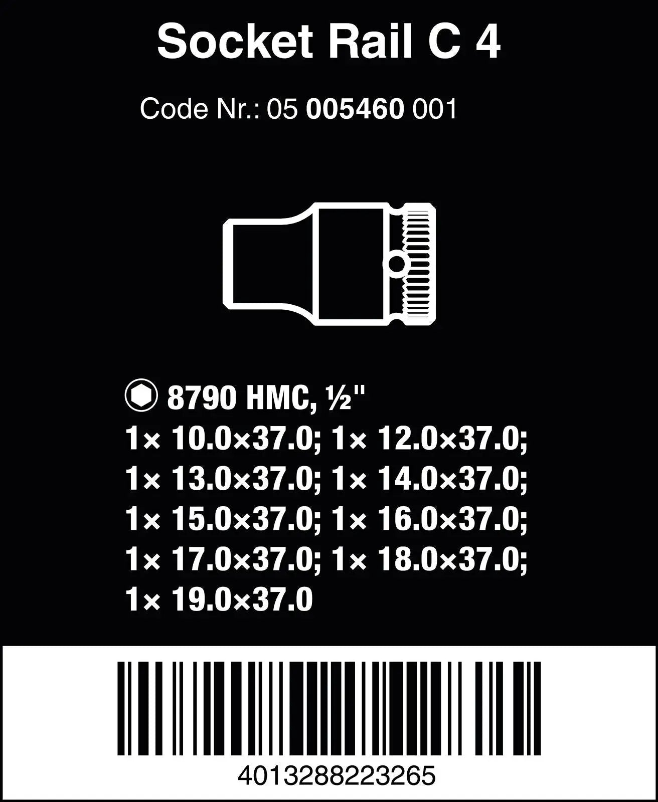 Wera Socket Set 1/2" Drive on Magnetic Socket Rail C 4 Zyklop 9 Pieces Metric 10-19mm 