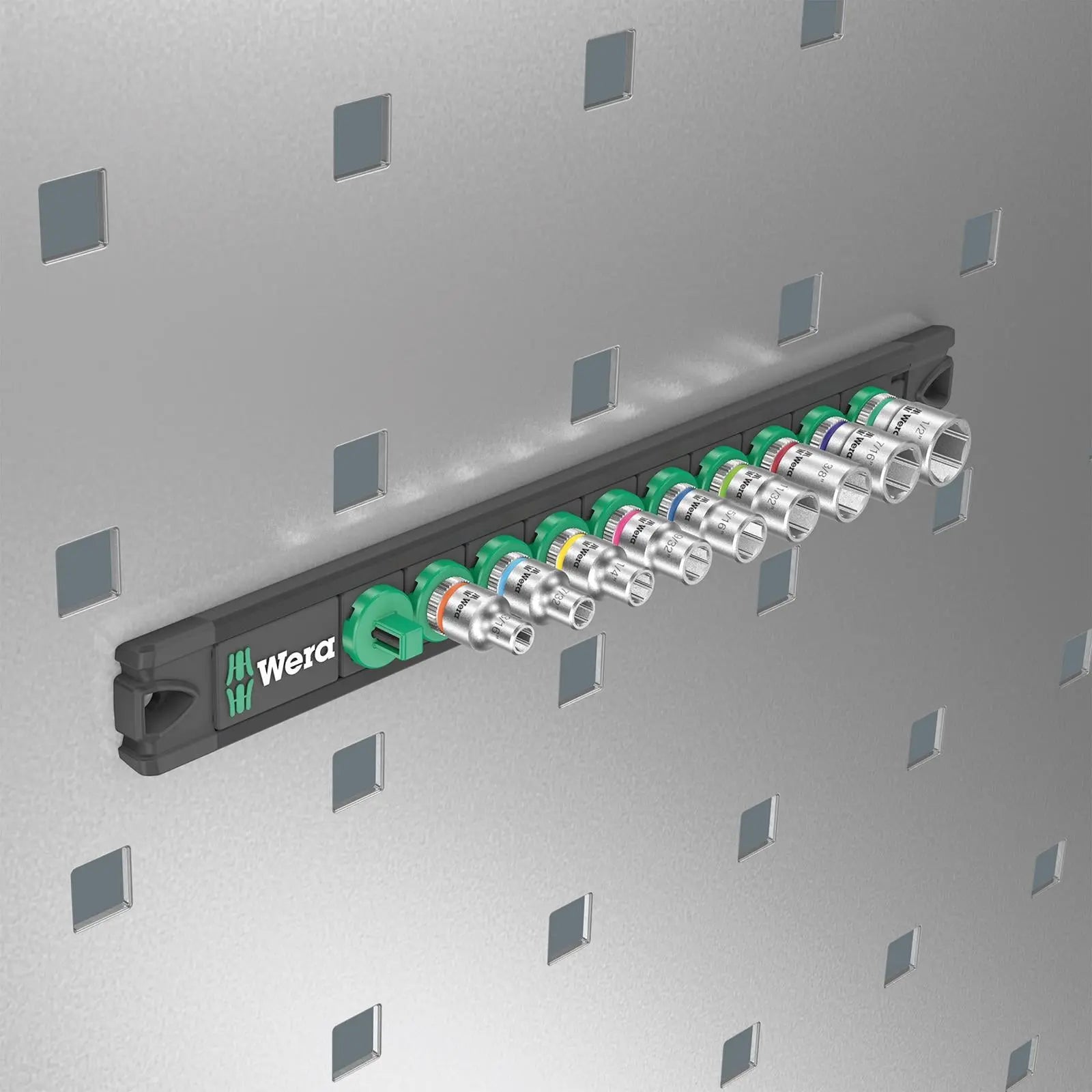 Wera Socket Set 1/4" Drive on Magnetic Socket Rail A Imperial 1 Zyklop 9 Pieces 3/16" to 1/2 