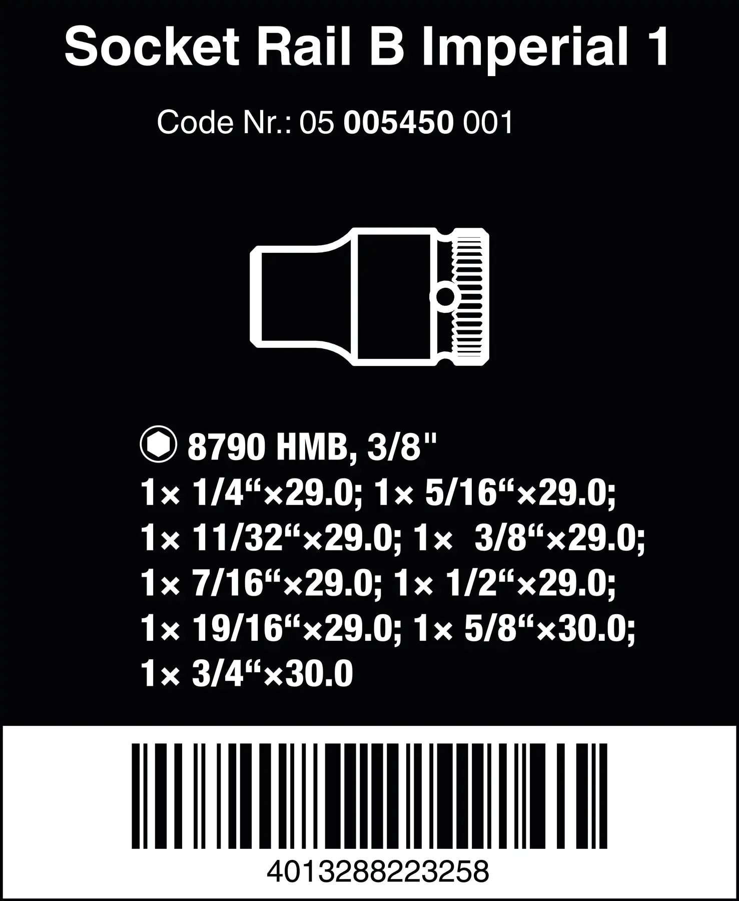 Wera Socket Set 3/8" Drive on Magnetic Socket Rail B Imperial 1 Zyklop 9 Pieces 1/4" to 3/4 