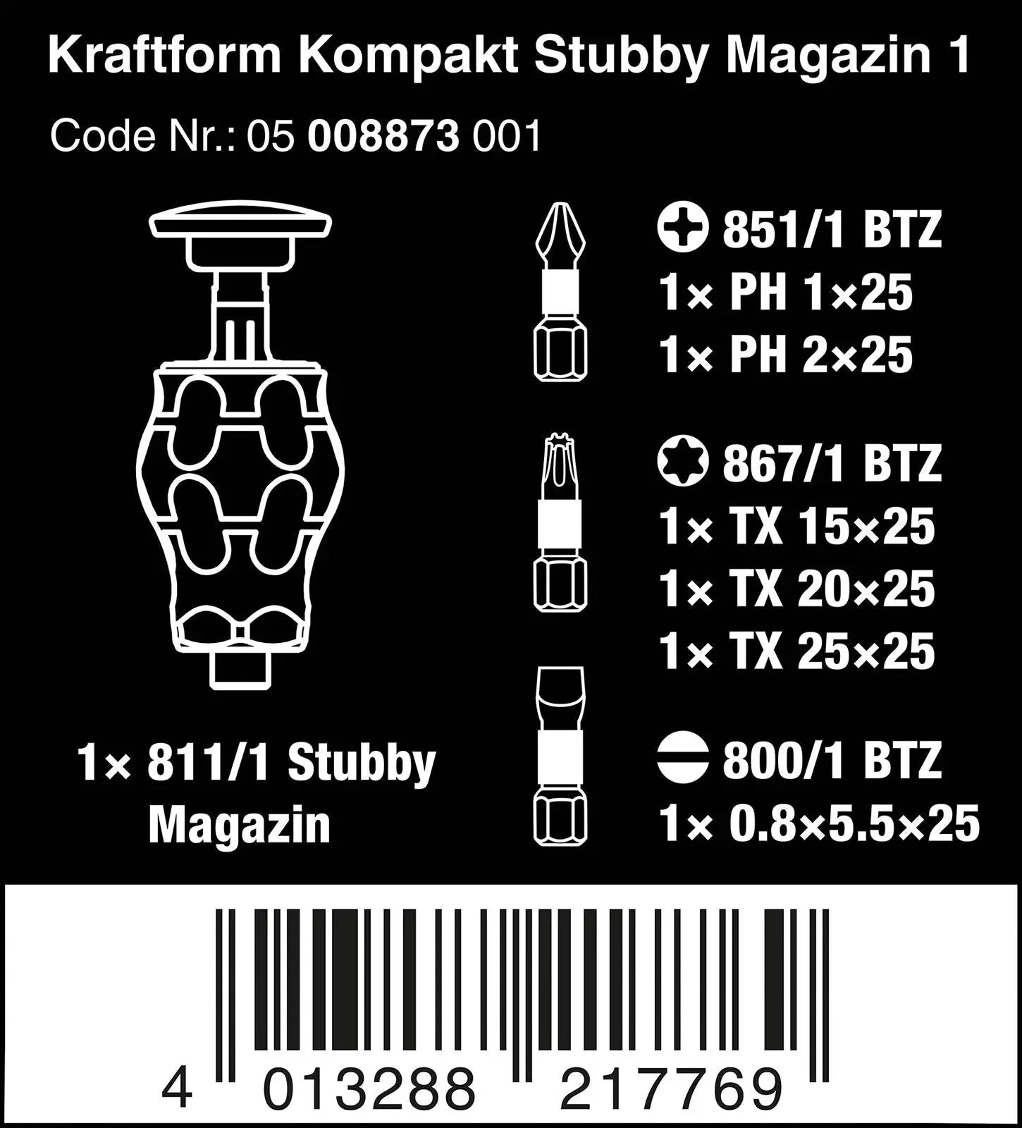 Wera Stubby Screwdriver Kraftform Kompakt Magazine 1 6 Piece PH TX SL 