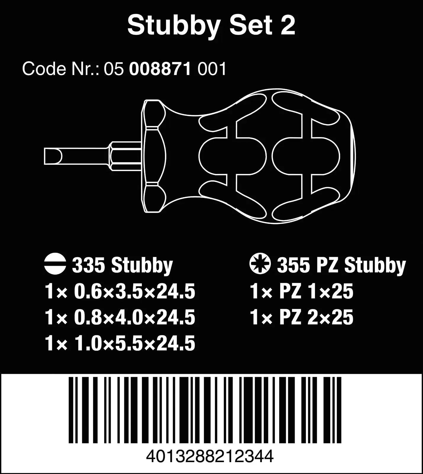 Wera Stubby Screwdriver Set 2 5 Piece Pozi Slotted 