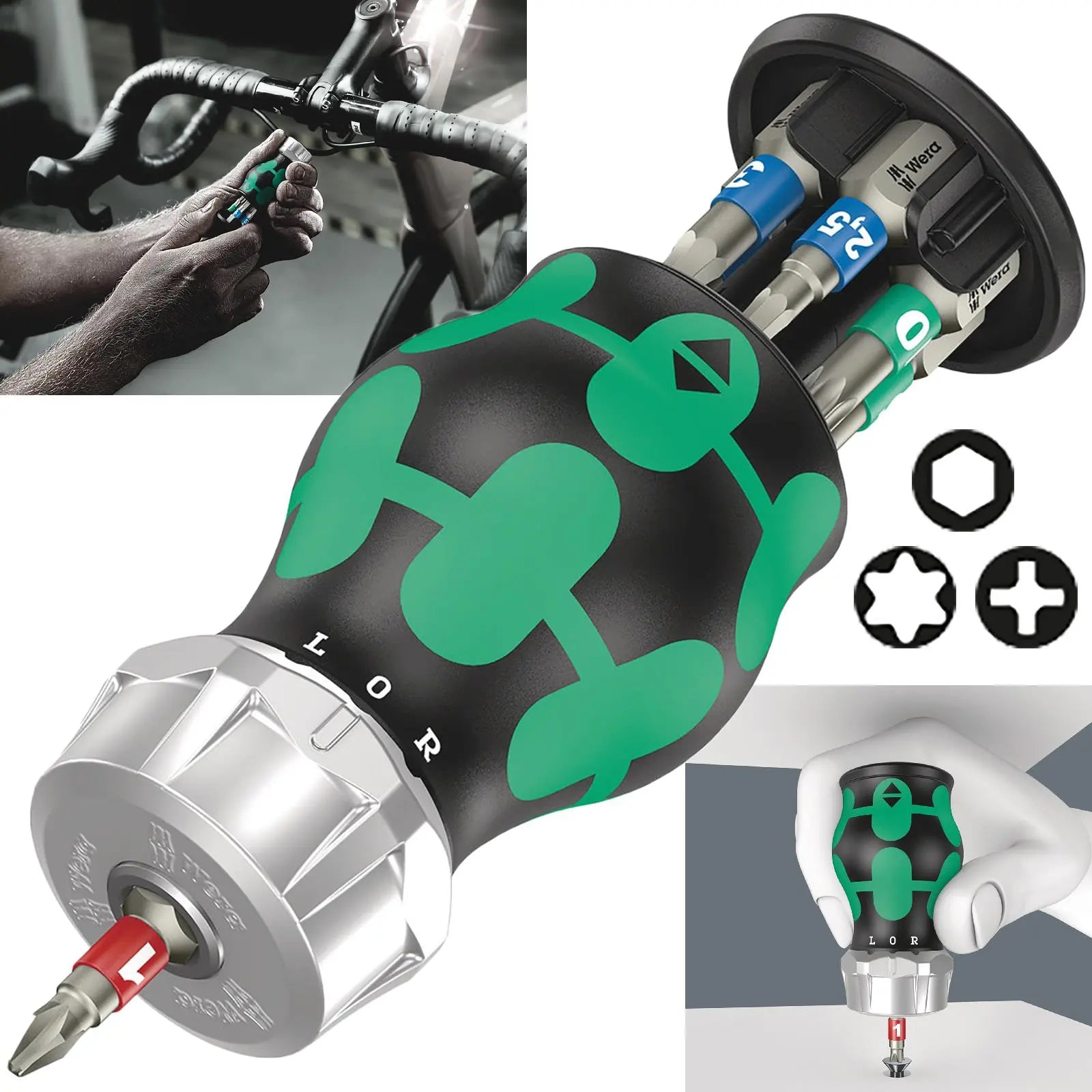 Wera Stubby Screwdriver Set Ratchet Action Bicycle Set 5 Stainless Steel Bits 7 Pieces  White Rose Tools