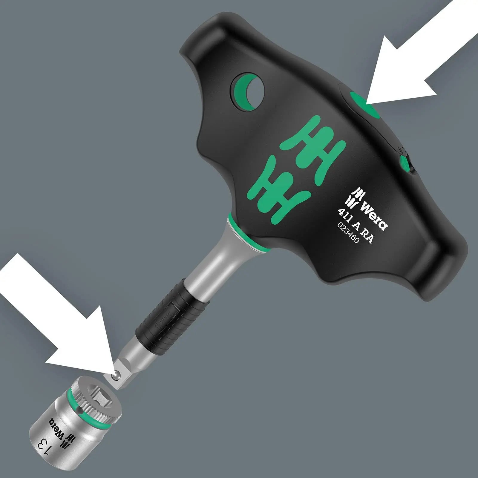 Wera T-Handle Adaptor Screwdriver 1/4" Drive with Ratchet Function 411 A RA  White Rose Tools