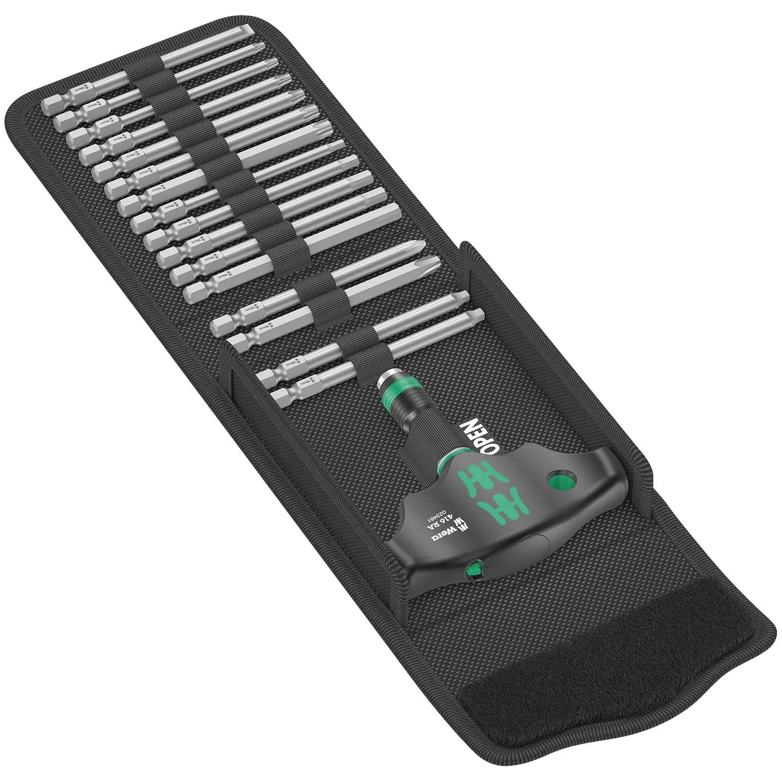 Wera T-Handle Screwdriver 1/4" Hex with Ratchet Function Rapidaptor Chuck 400 RA Imperial Set 1 17 Pieces 