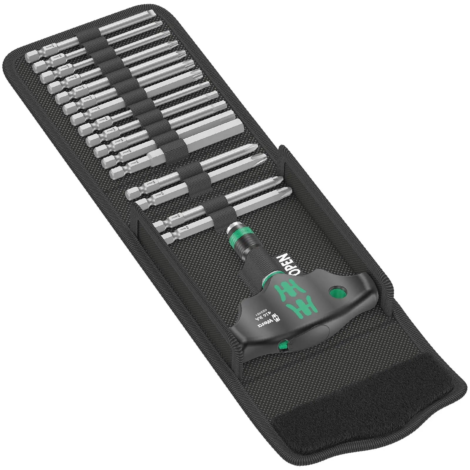 Wera T-Handle Screwdriver 1/4" Hex with Ratchet Function Rapidaptor Chuck 400 RA Set 1 17 Pieces 