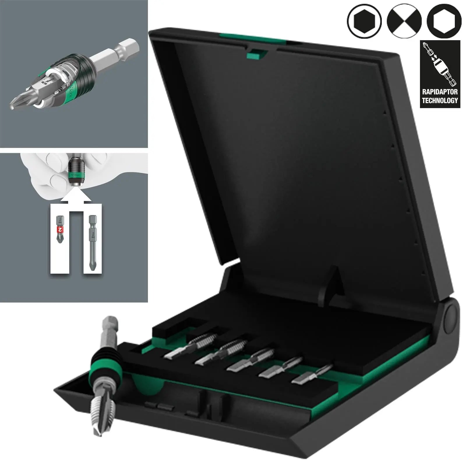 Wera Tap Bits Set 7 Piece 844/7 with Rapidaptor Bit Holder M3-M10  White Rose Tools