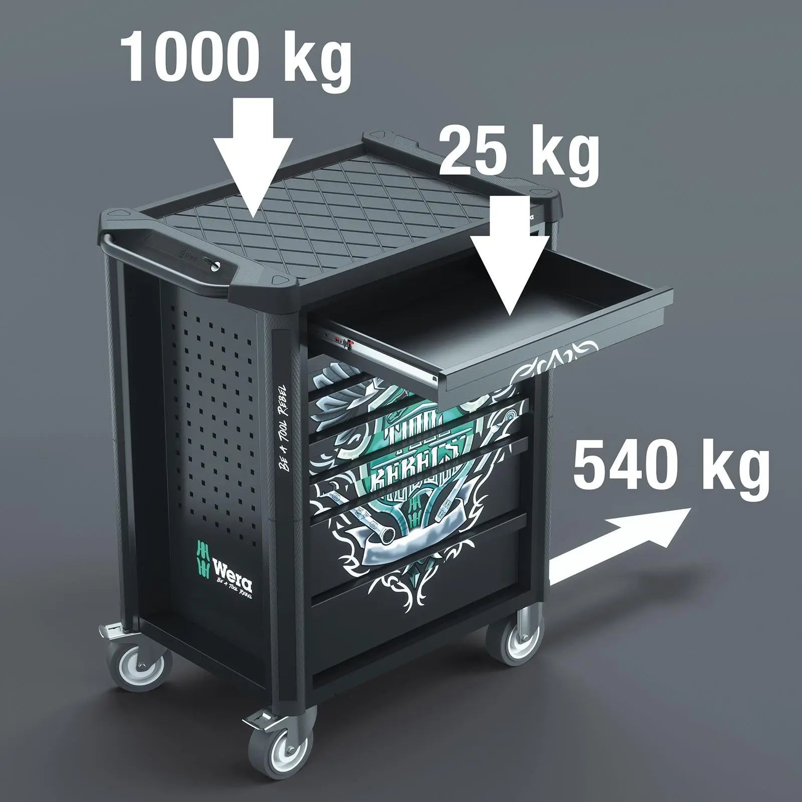 Wera Tool Rebel Roller Cabinet 9700 1 78 Pieces 4 Foam Drawer Inserts Lockable Drawers 