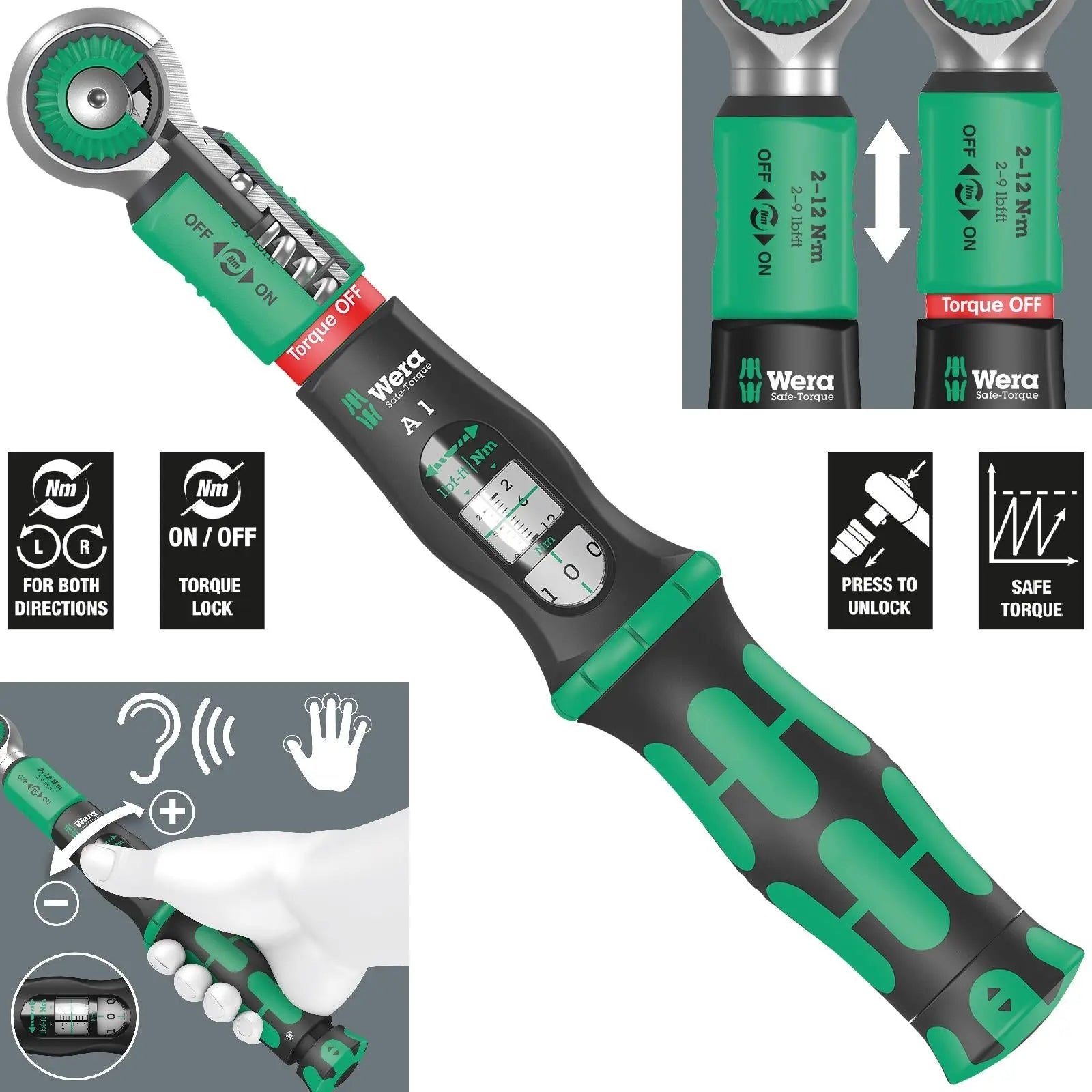 Wera Torque Wrench Safe-Torque A 1 1/4" Drive 2-12 Nm Reversible 