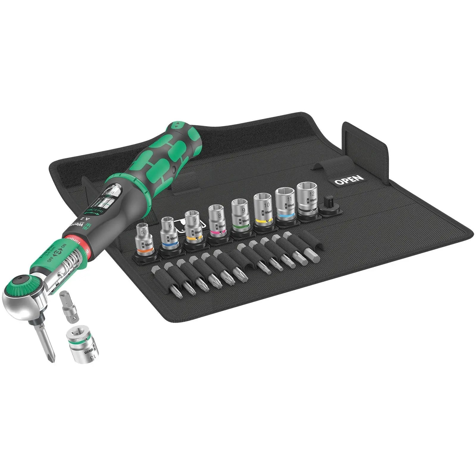 Wera Torque Wrench Safe-Torque A 2 Set 1 1/4" Hex Drive 2-12 Nm 23 Pieces Reversible 