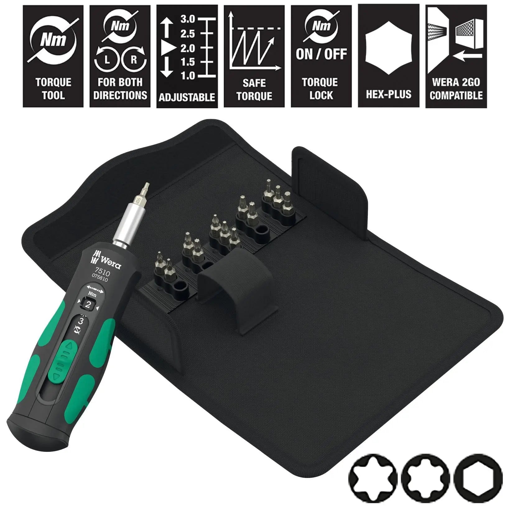 Wera Torque Wrench Screwdriver Set 1/4" Hex 1-3 Nm 7510/14 Kraftform Safe Torque Speed Tool Set for Carbide Inserts 14 Pieces  White Rose Tools