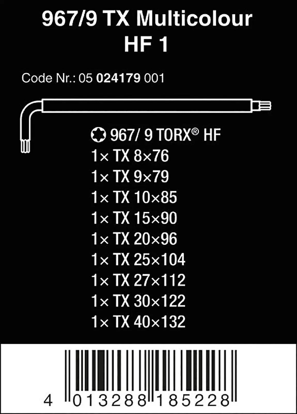 Wera Torx Key Multicolour HF 1 967/9 L Key Set with Holding Function 9 Piece T8-T40 