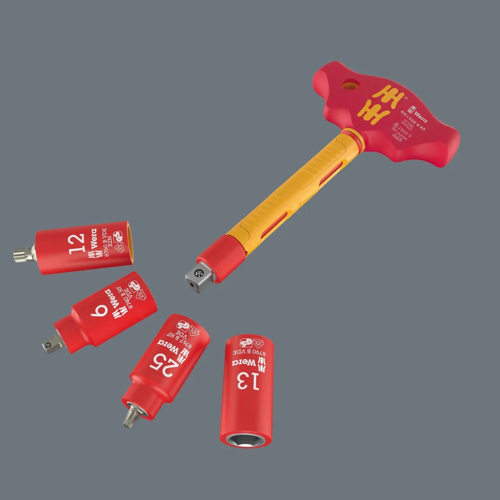 Wera VDE Insulated T-Handle Ratchet Screwdriver for 3/8" Drive Sockets 410 I VDE B RA  White Rose Tools