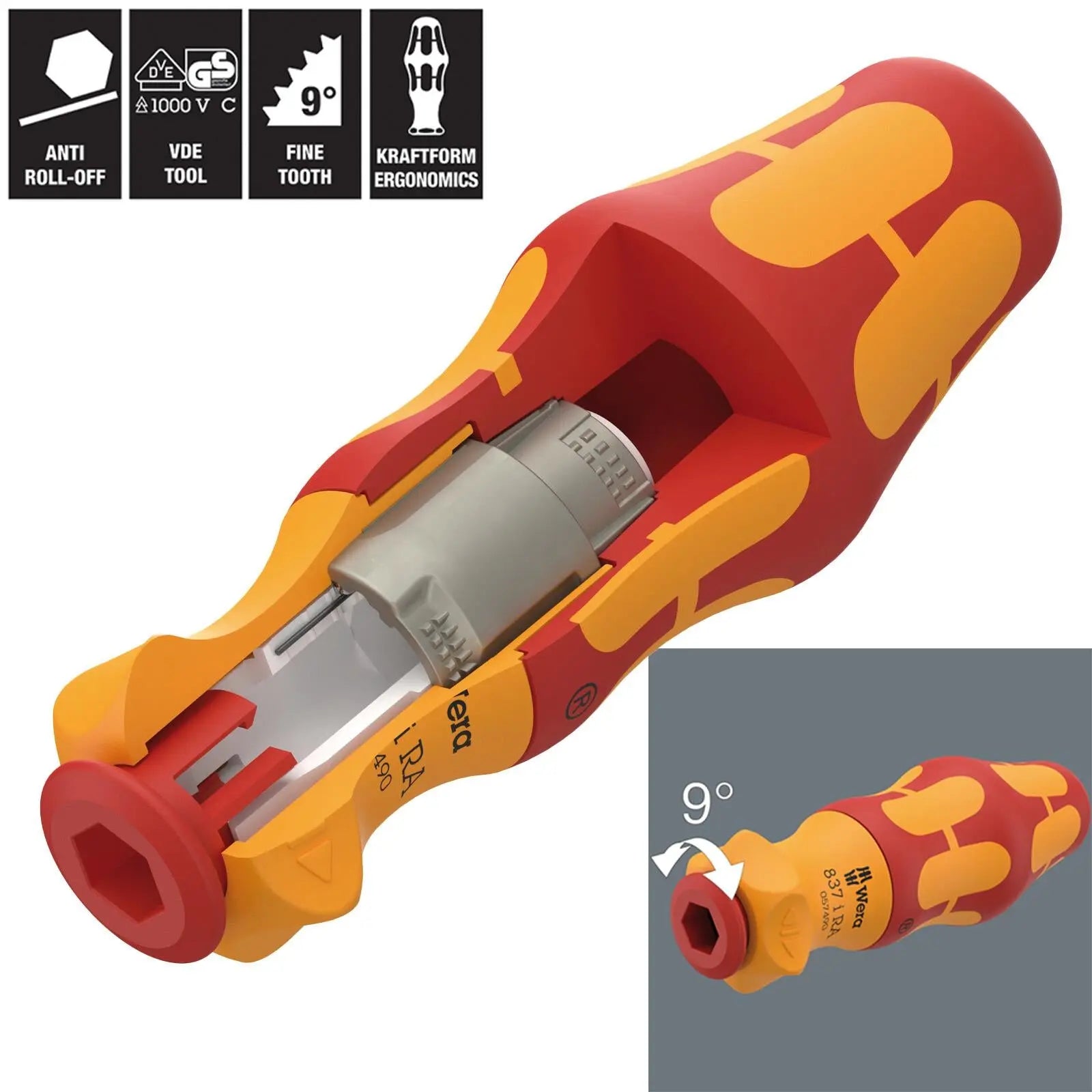 Wera VDE Ratchet Screwdriver Handle KK 837 I RA Kraftform Kompakt  White Rose Tools