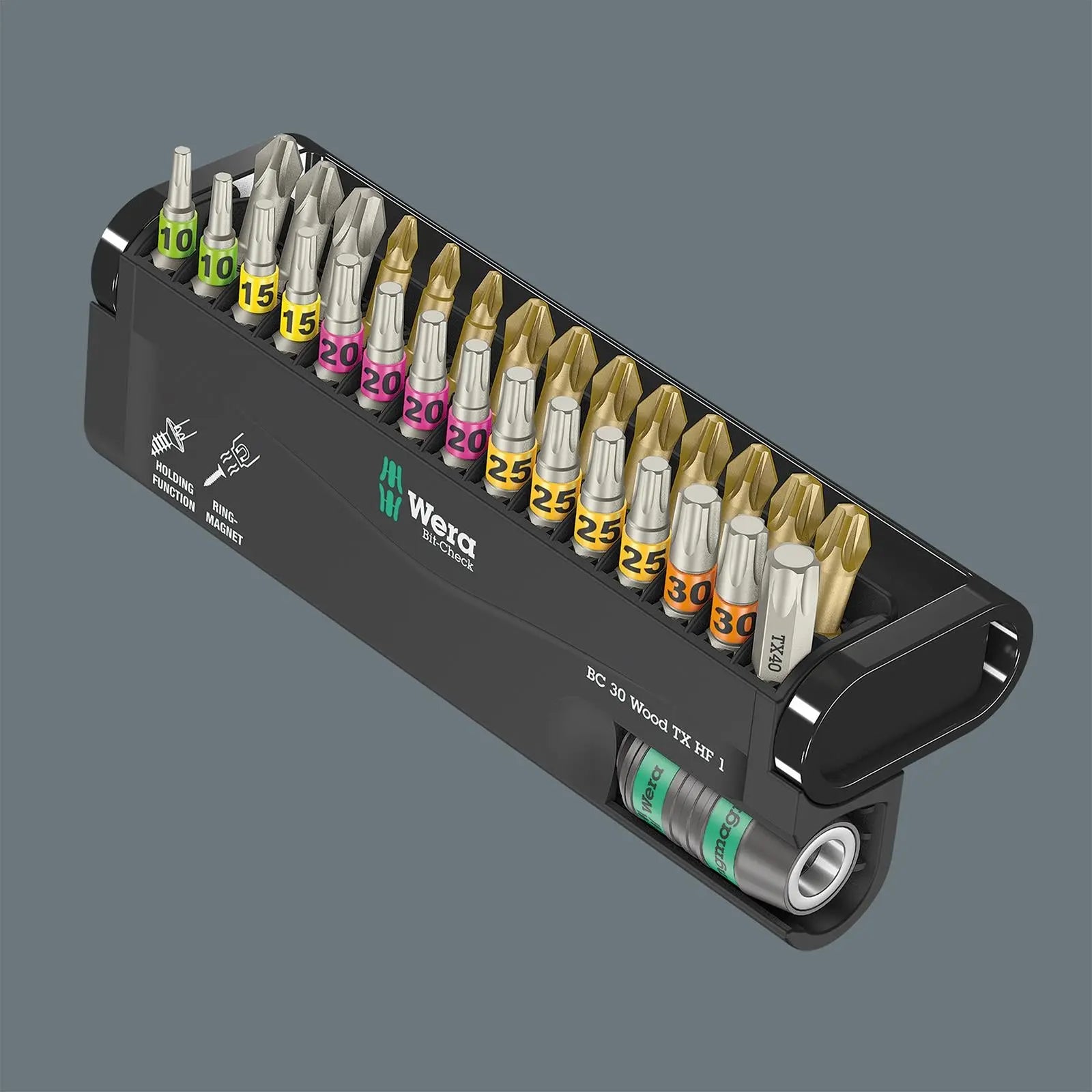Wera Wood Screwdriver Bits Torx with Holding Function 30 Piece Bit-Check 30 Wood TX HF 1  White Rose Tools