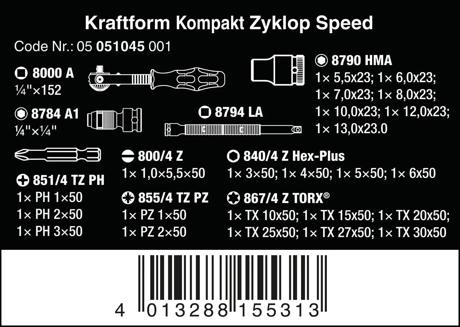 Wera Zyklop Speed Ratchet Socket and Screwdriver Bit Set 1/4" Drive 26 Pieces Kraftform Kompakt  White Rose Tools