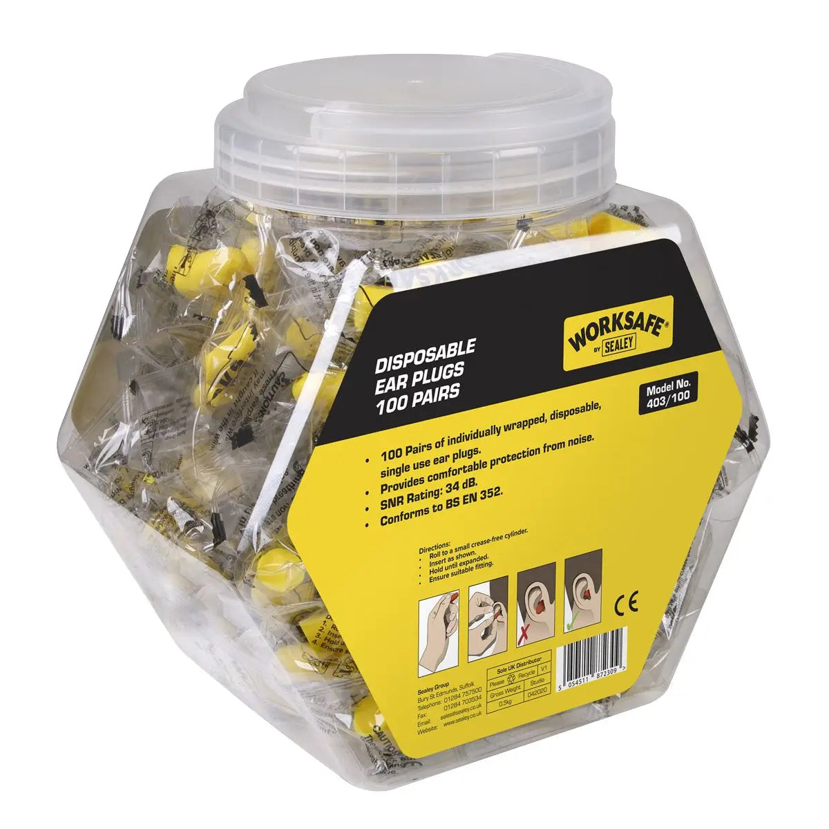 Worksafe by Sealey Ear Plugs Disposable - 100 Pairs 