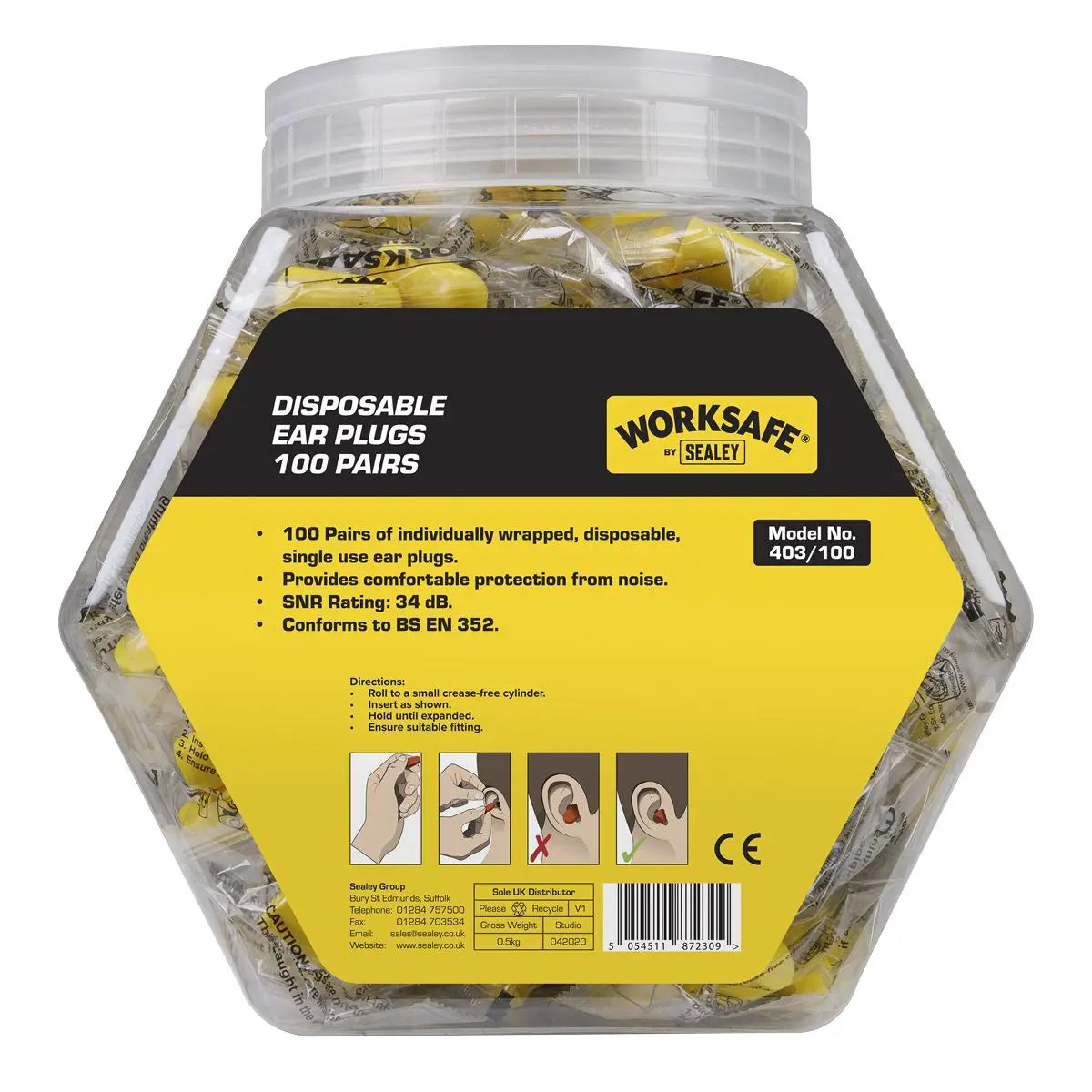 Worksafe by Sealey Ear Plugs Disposable - 100 Pairs 