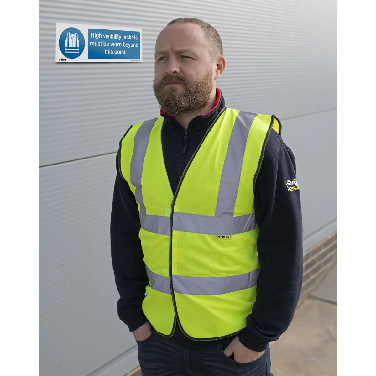 Worksafe by Sealey Mandatory Safety Sign - High Visibility Jackets Must Be Worn Beyond This Point - Self-Adhesive Vinyl 