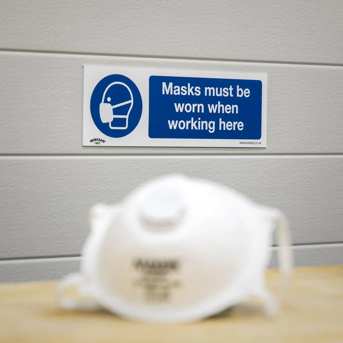 Worksafe by Sealey Mandatory Safety Sign - Masks Must Be Worn - Self-Adhesive Vinyl - Pack of 10 
