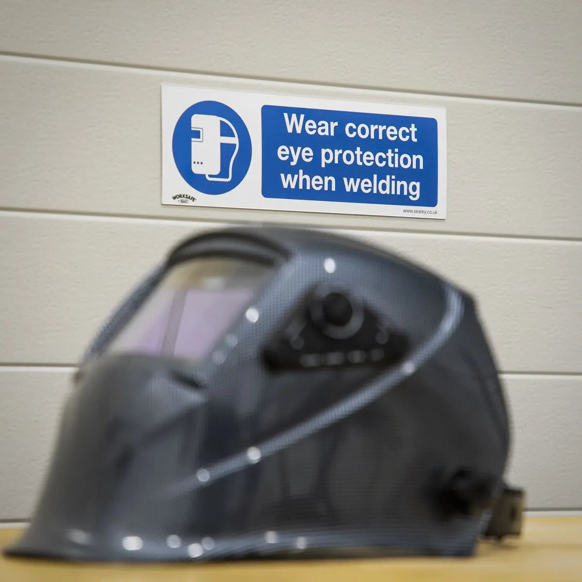 Worksafe by Sealey Mandatory Safety Sign - Wear Eye Protection When Welding - Self-Adhesive Vinyl - Pack of 10 
