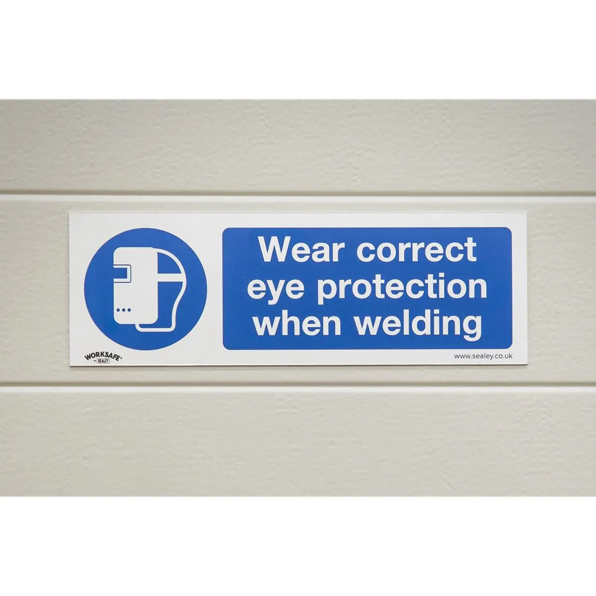 Worksafe by Sealey Mandatory Safety Sign - Wear Eye Protection When Welding - Self-Adhesive Vinyl - Pack of 10 
