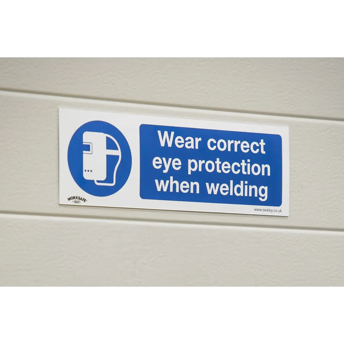 Worksafe by Sealey Mandatory Safety Sign - Wear Eye Protection When Welding - Self-Adhesive Vinyl - Pack of 10 
