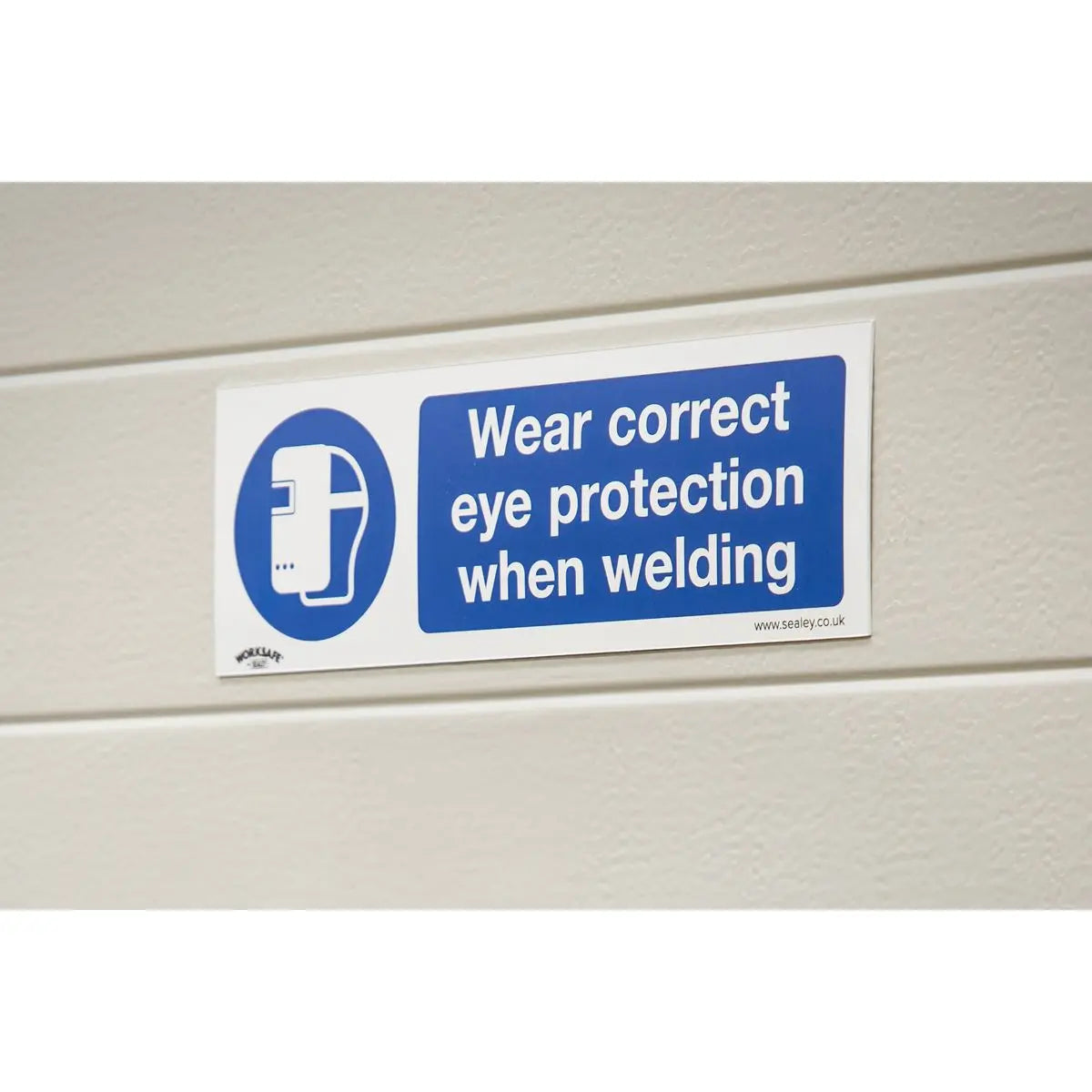 Worksafe by Sealey Mandatory Safety Sign - Wear Eye Protection When Welding - Self-Adhesive Vinyl - Pack of 10 