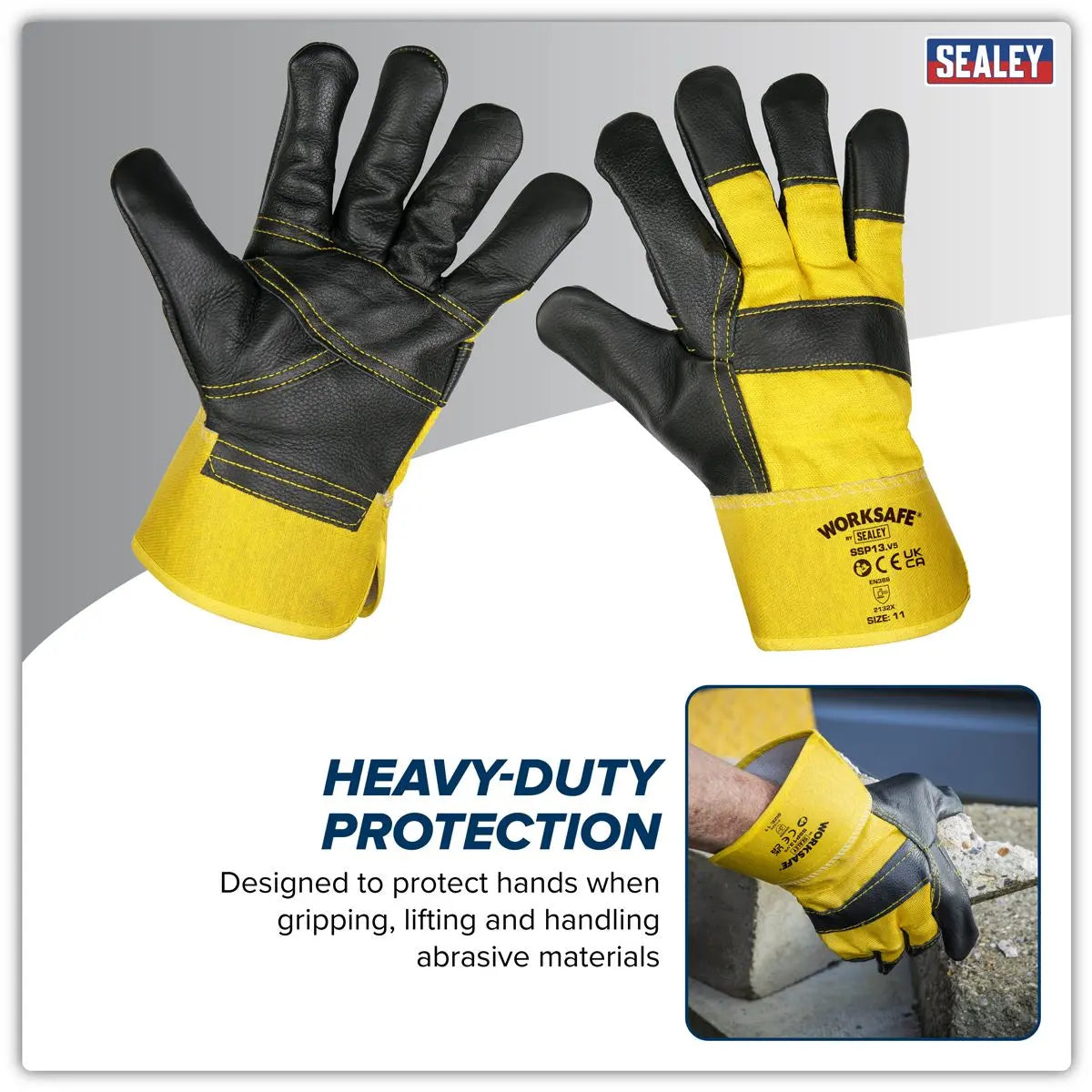 Worksafe by Sealey Rigger's Gloves with Hide Palm - Pack of 6 Pairs  White Rose Tools
