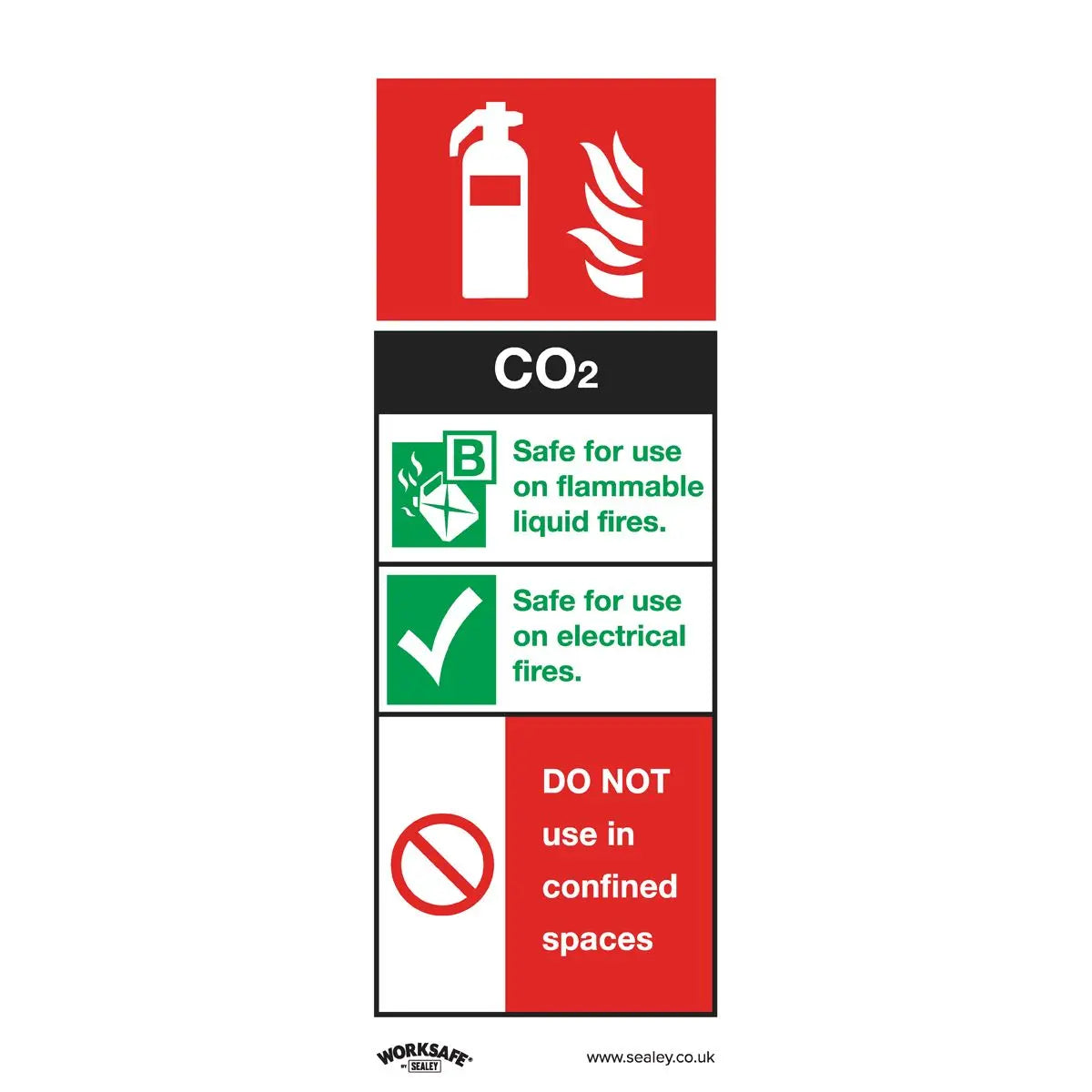 Worksafe by Sealey Safe Conditions Safety Sign - CO2 Fire Extinguisher - Self-Adhesive Vinyl - Pack of 10 