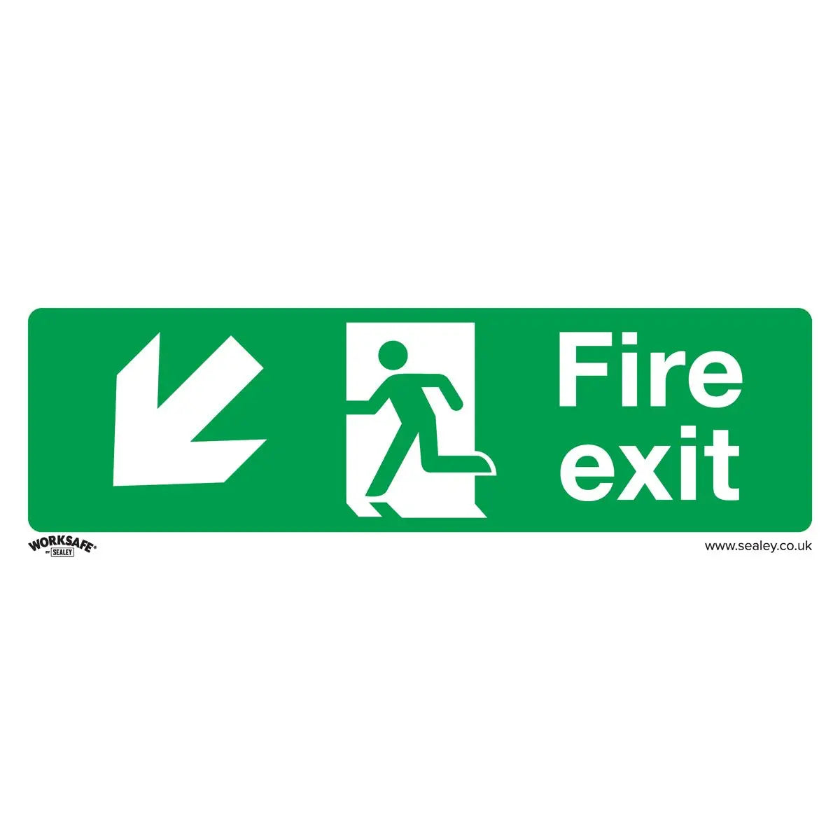 Worksafe by Sealey Safe Conditions Safety Sign - Fire Exit (Down Left) - Rigid Plastic - Pack of 10 