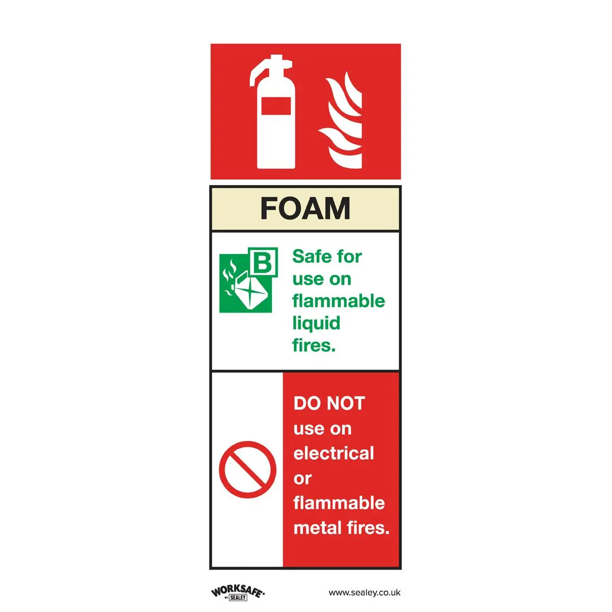 Worksafe by Sealey Safe Conditions Safety Sign - Foam Fire Extinguisher - Rigid Plastic - Pack of 10 