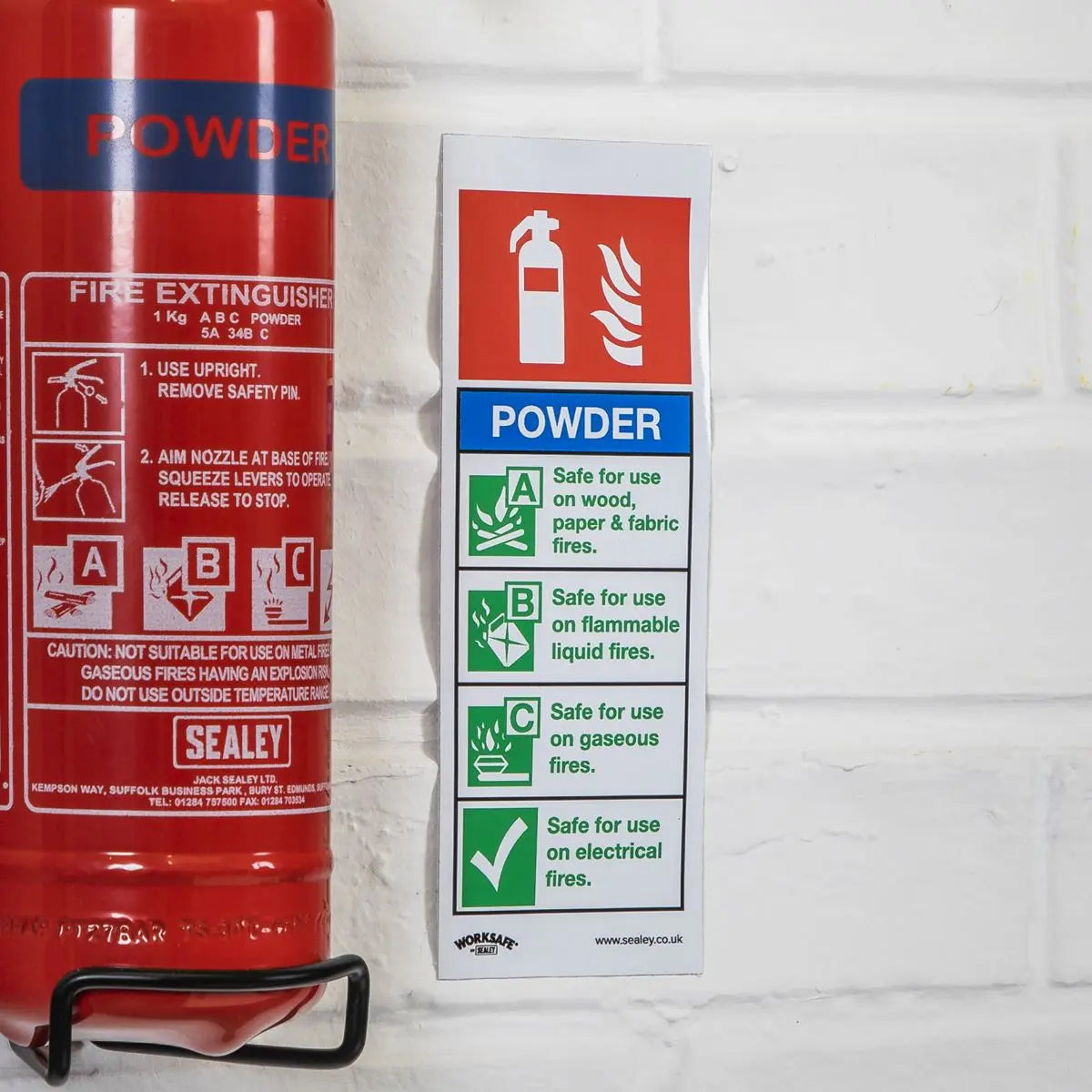 Worksafe by Sealey Safe Conditions Safety Sign - Powder Fire Extinguisher - Self-Adhesive Vinyl - Pack of 10 