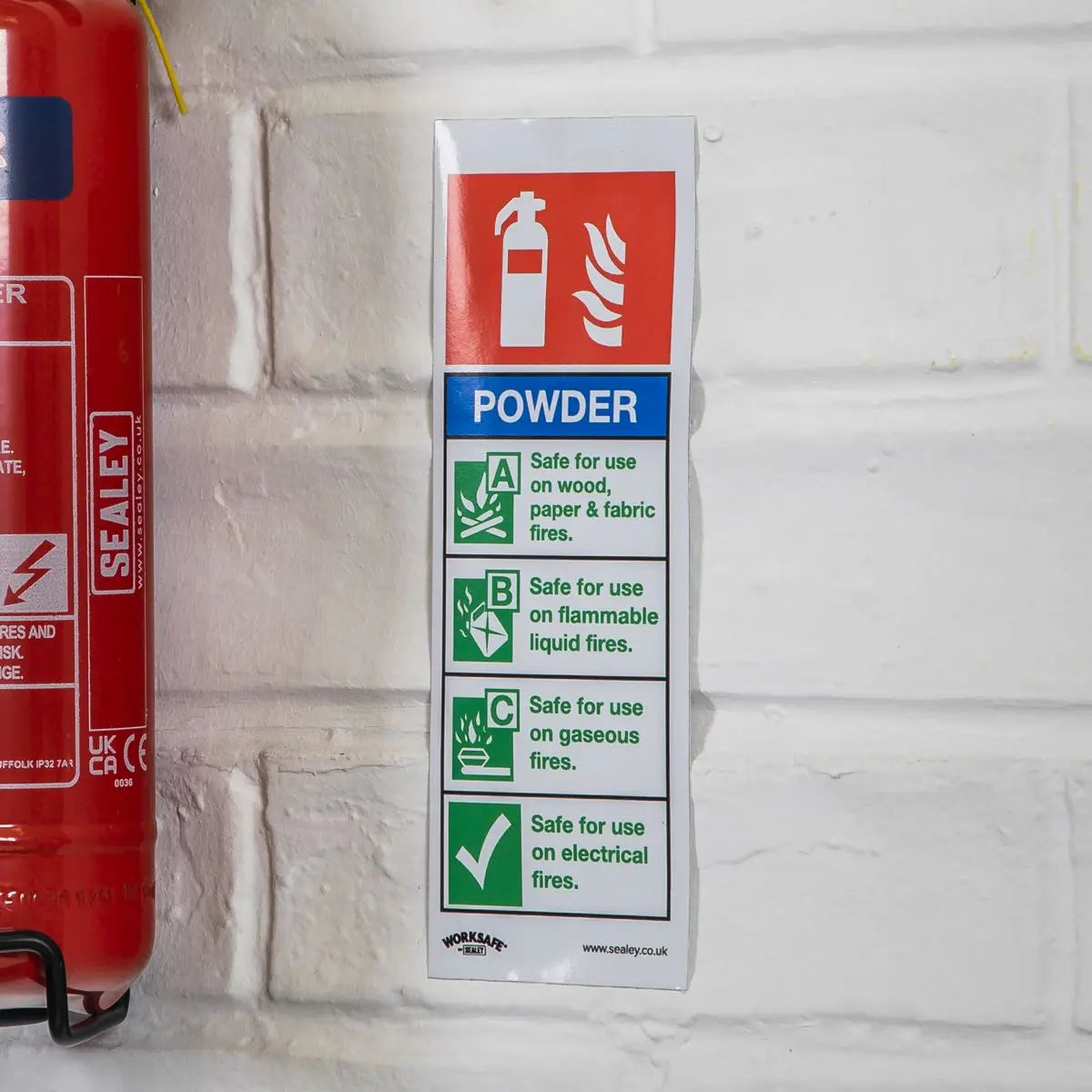Worksafe by Sealey Safe Conditions Safety Sign - Powder Fire Extinguisher - Self-Adhesive Vinyl - Pack of 10 