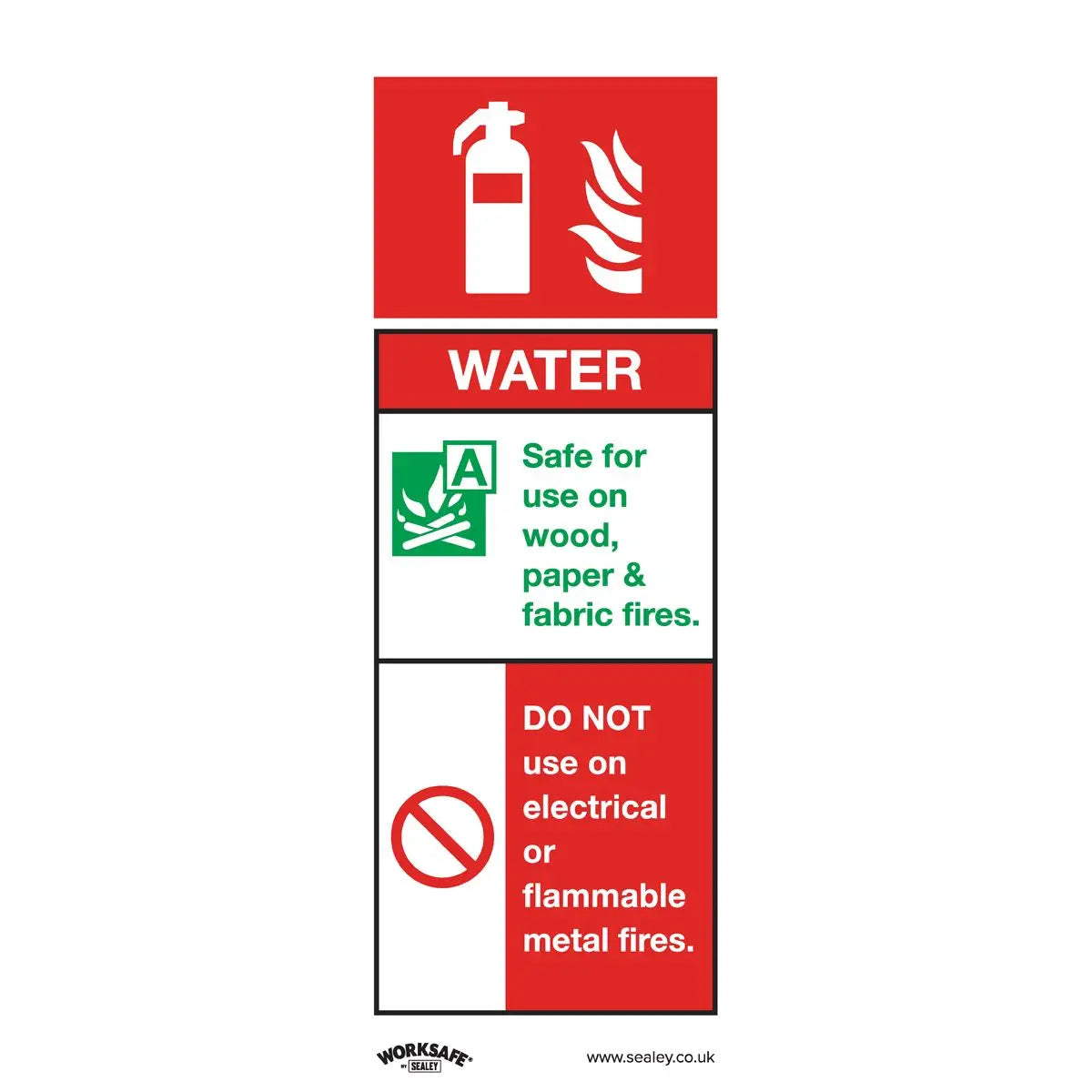 Worksafe by Sealey Safe Conditions Safety Sign - Water Fire Extinguisher - Rigid Plastic - Pack of 10 
