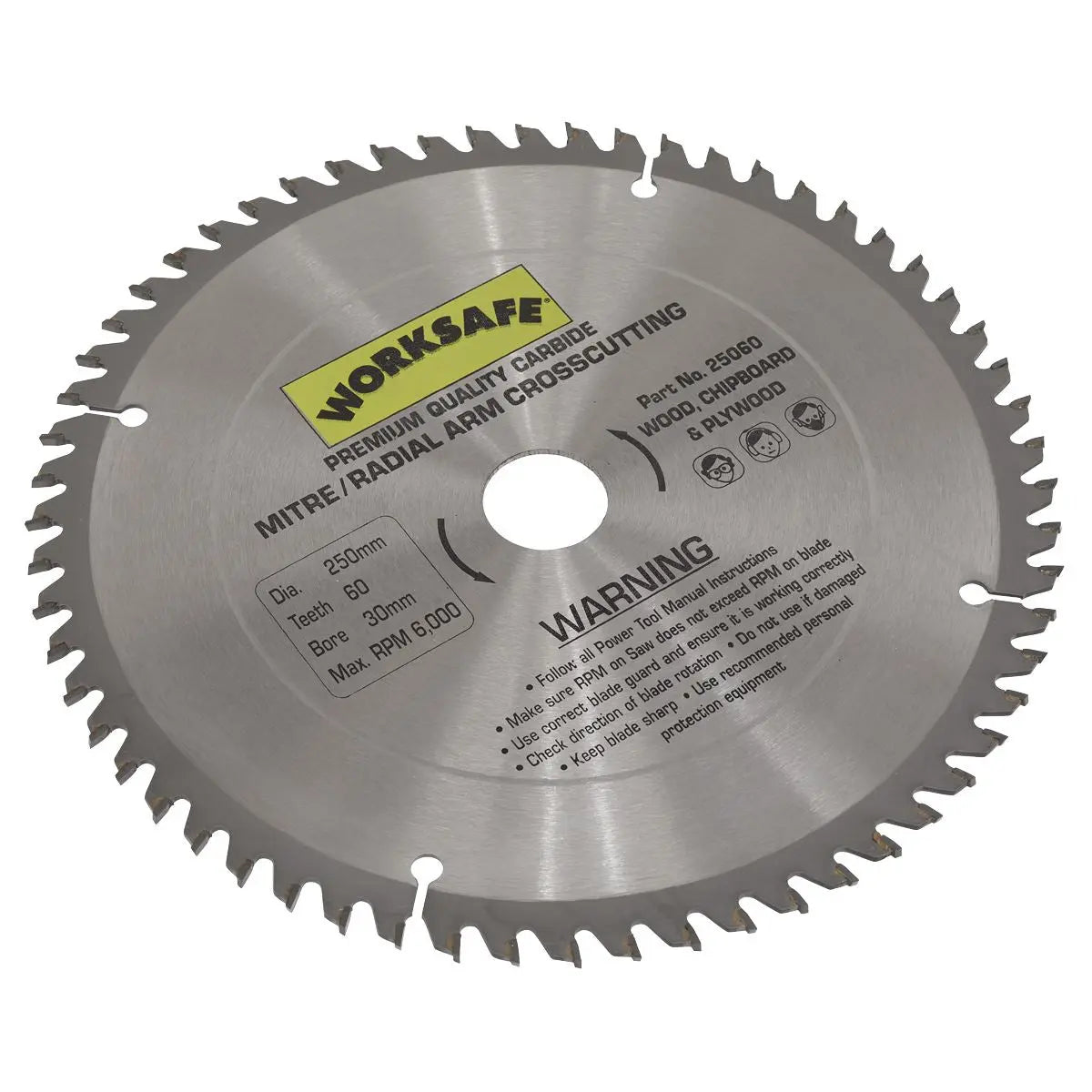 Worksafe by Sealey TCT Saw Blade Ø250 x 30mm - 60tpu 