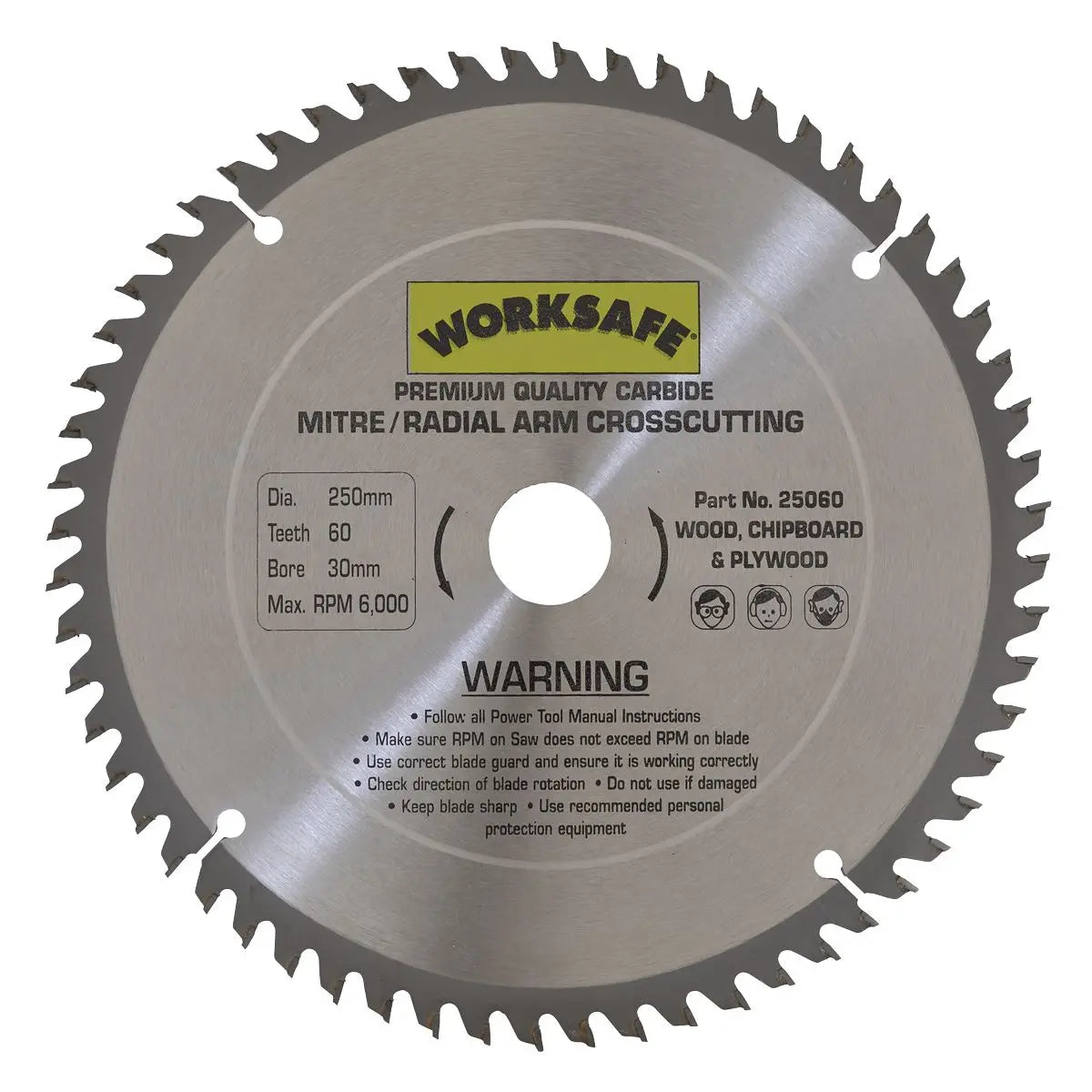 Worksafe by Sealey TCT Saw Blade Ø250 x 30mm - 60tpu 