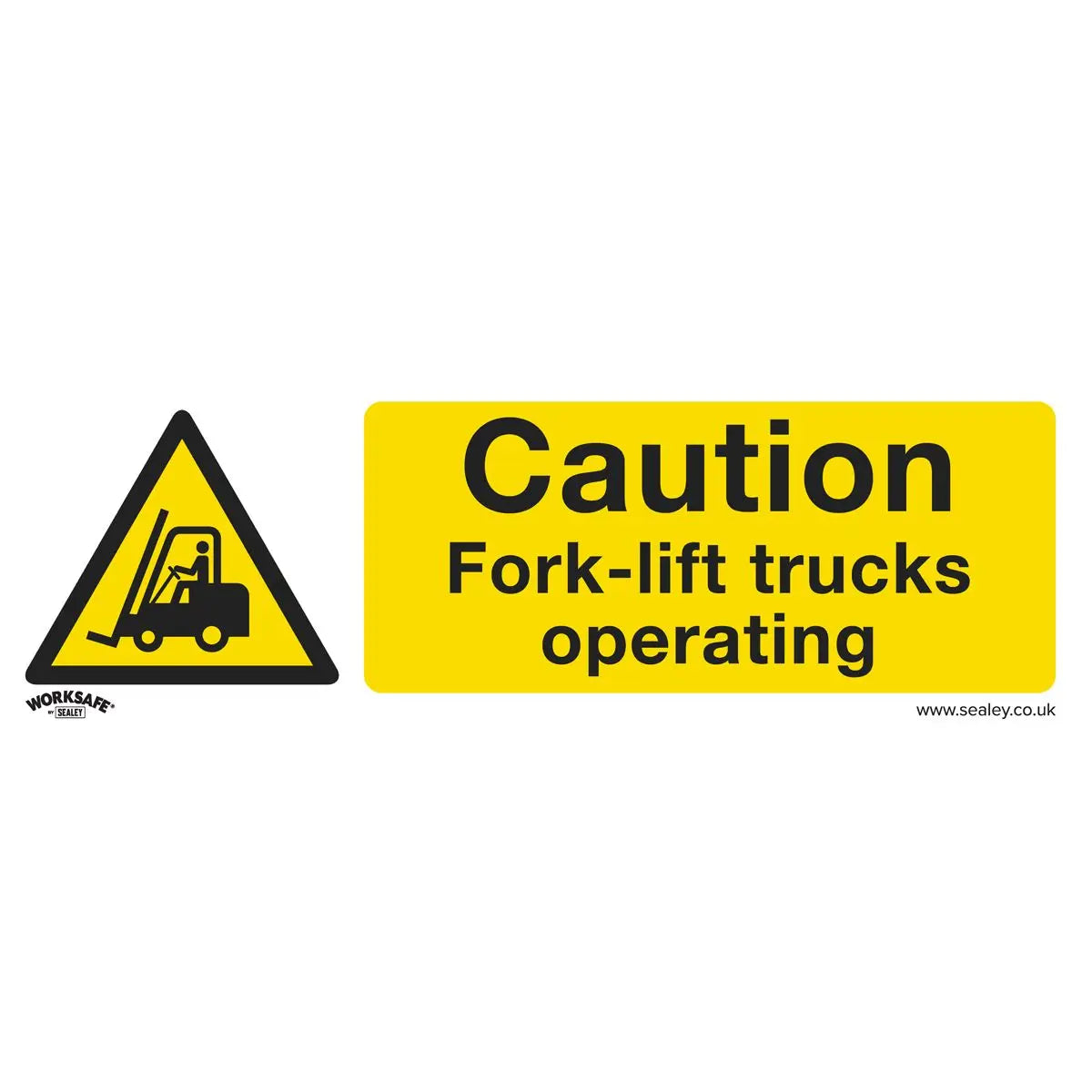 Worksafe by Sealey Warning Safety Sign - Caution Fork-Lift Trucks - Self-Adhesive Vinyl - Pack of 10 