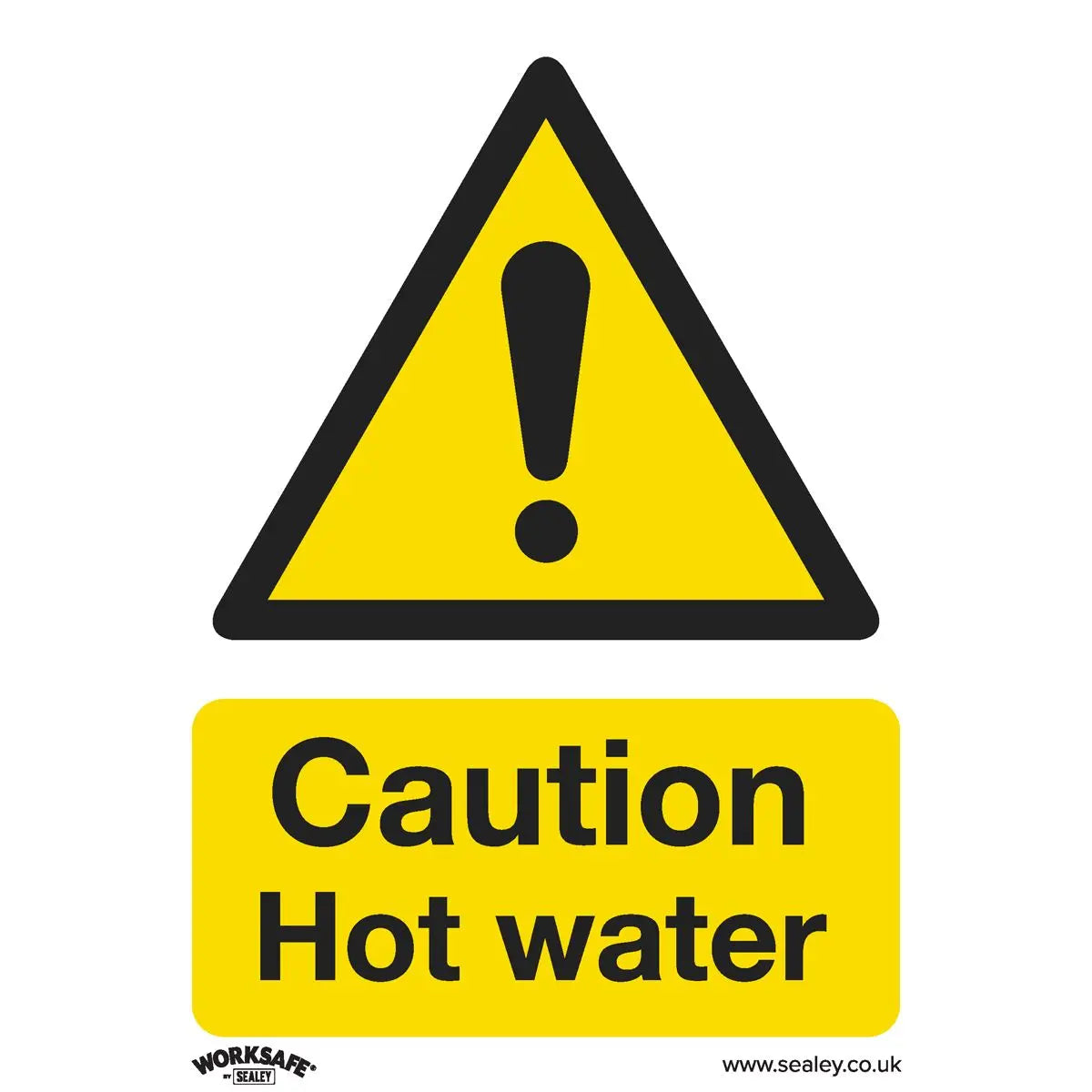 Worksafe by Sealey Warning Safety Sign - Caution Hot Water - Self-Adhesive Vinyl 