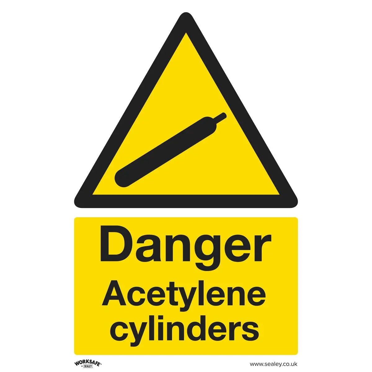 Worksafe by Sealey Warning Safety Sign - Danger Acetylene Cylinders - Self-Adhesive Vinyl - Pack of 10 